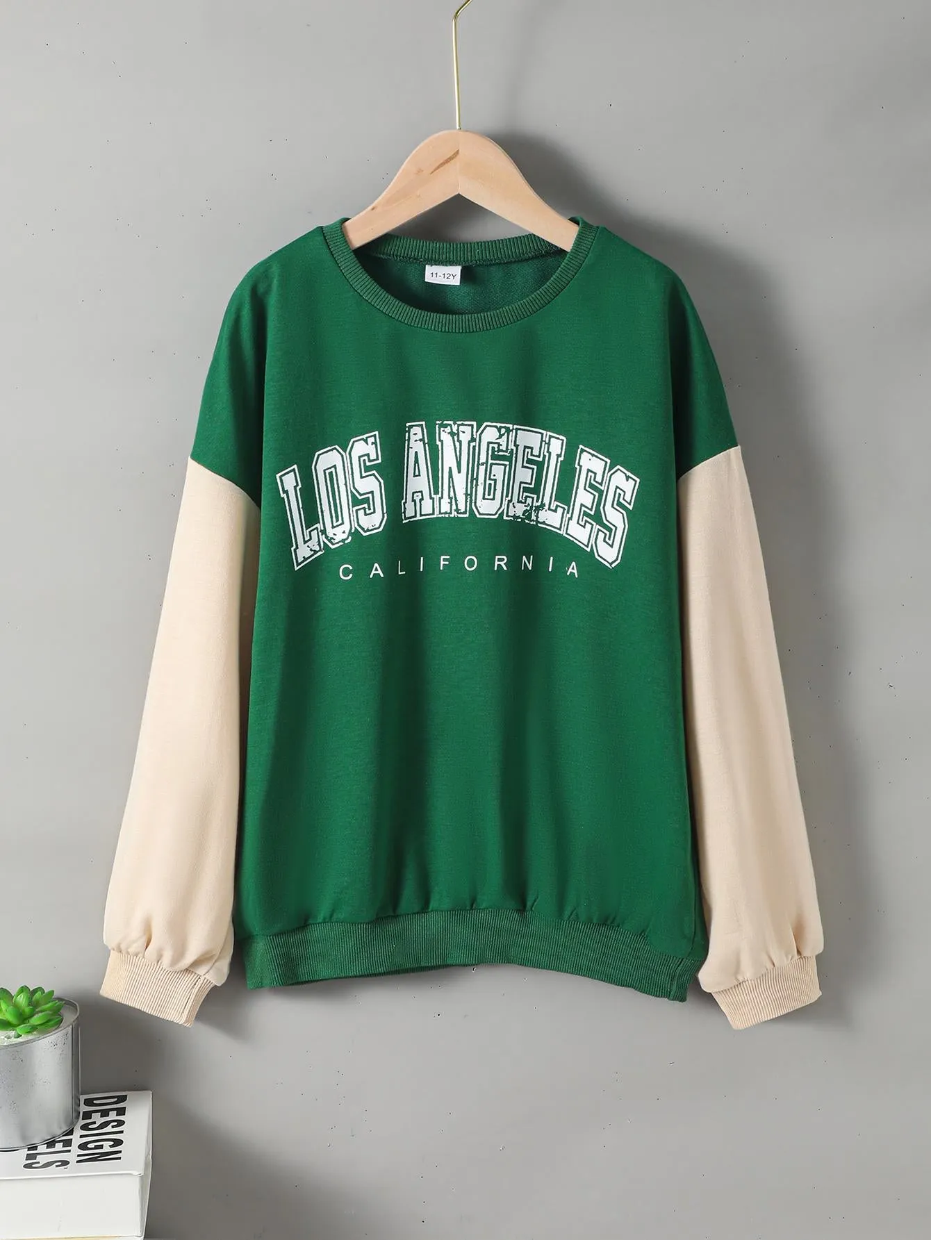 8-12Y Ready Stock Kid Boys Clothes LOS ANGELES Print Spilce Long Sleeve Sweater Catpapa JIT7588952