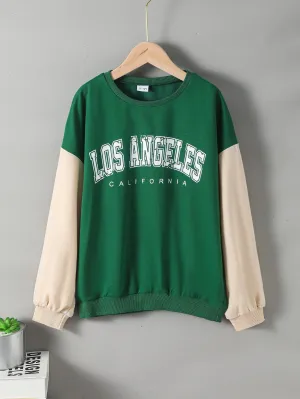 8-12Y Ready Stock Kid Boys Clothes LOS ANGELES Print Spilce Long Sleeve Sweater Catpapa JIT7588952