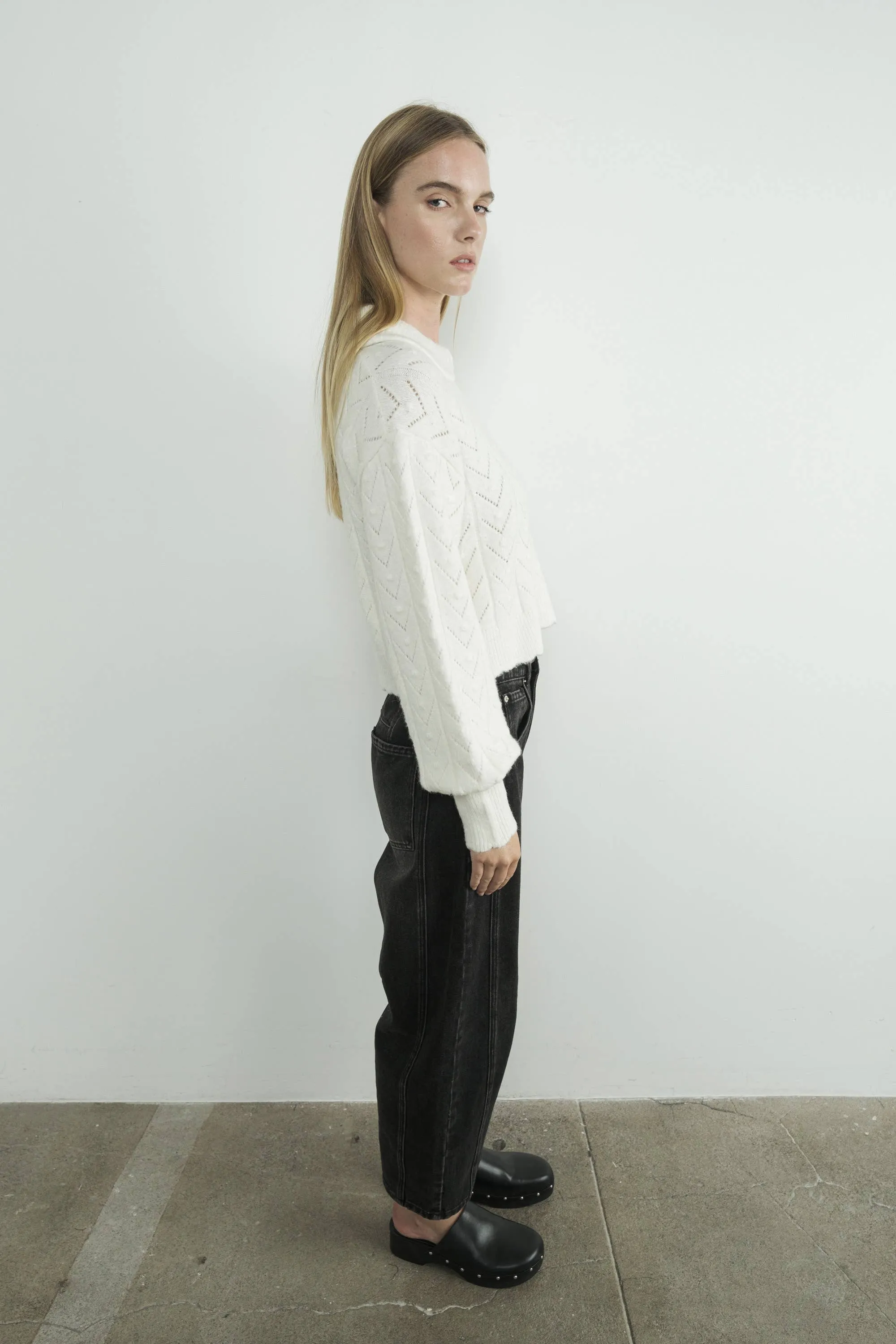 Aaron & Amber - Edge Pointelle Sweater with Collar