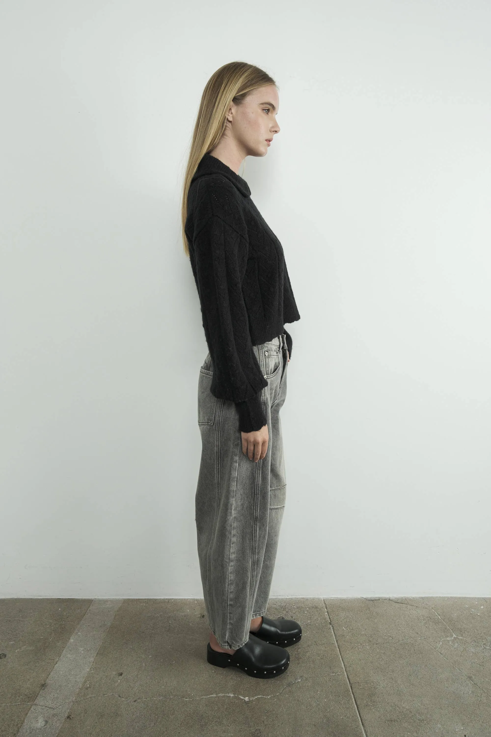 Aaron & Amber - Edge Pointelle Sweater with Collar