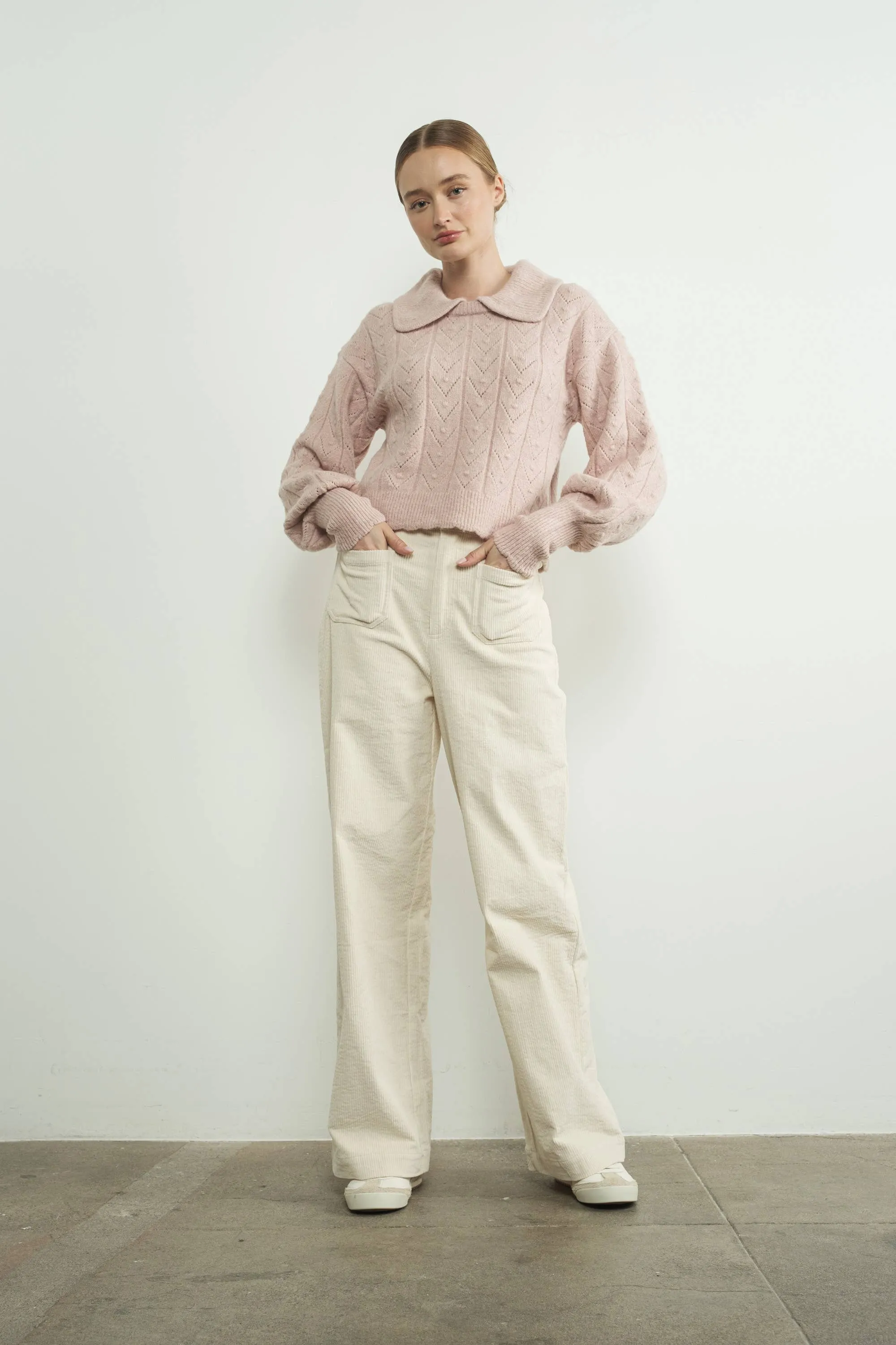 Aaron & Amber - Edge Pointelle Sweater with Collar