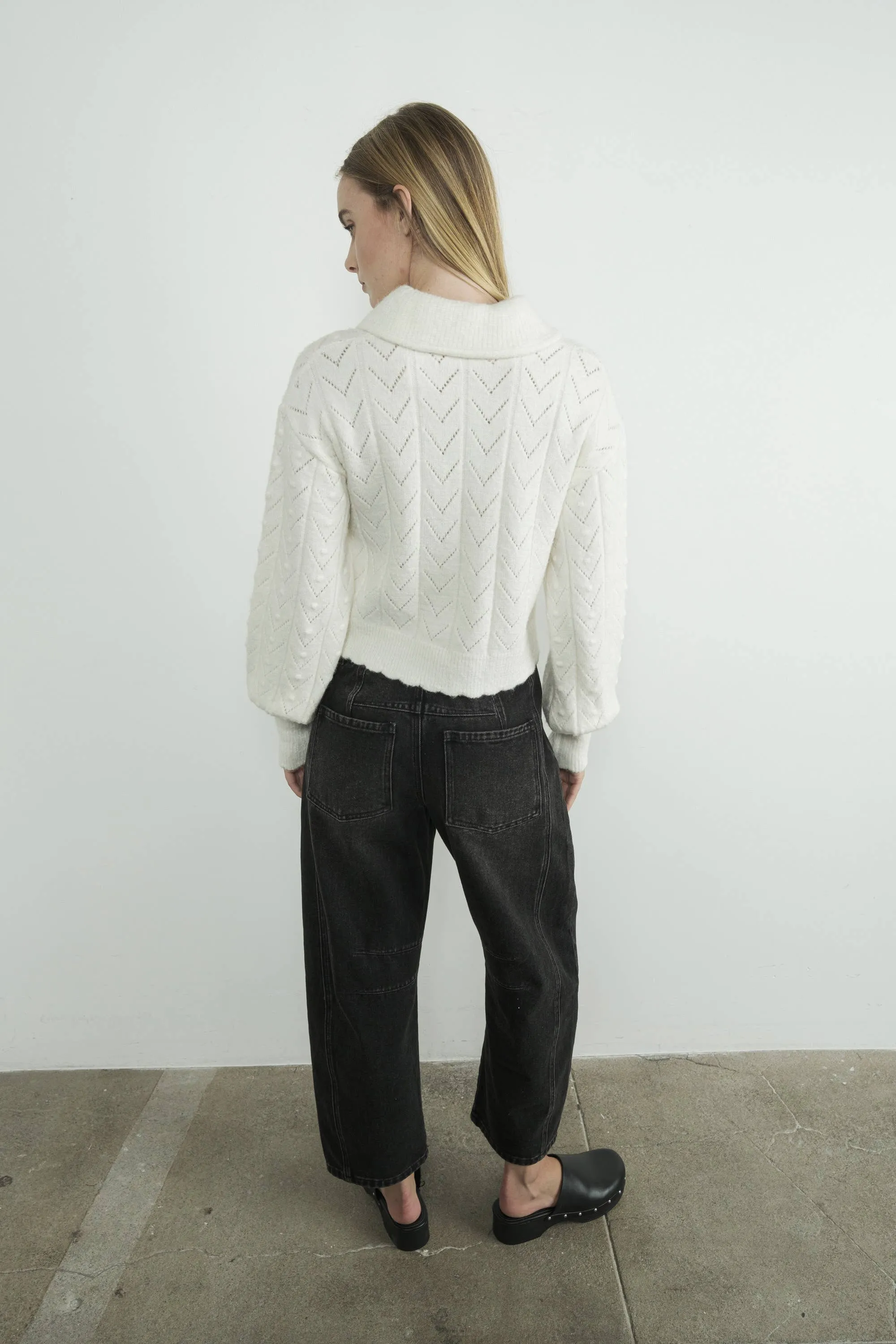 Aaron & Amber - Edge Pointelle Sweater with Collar