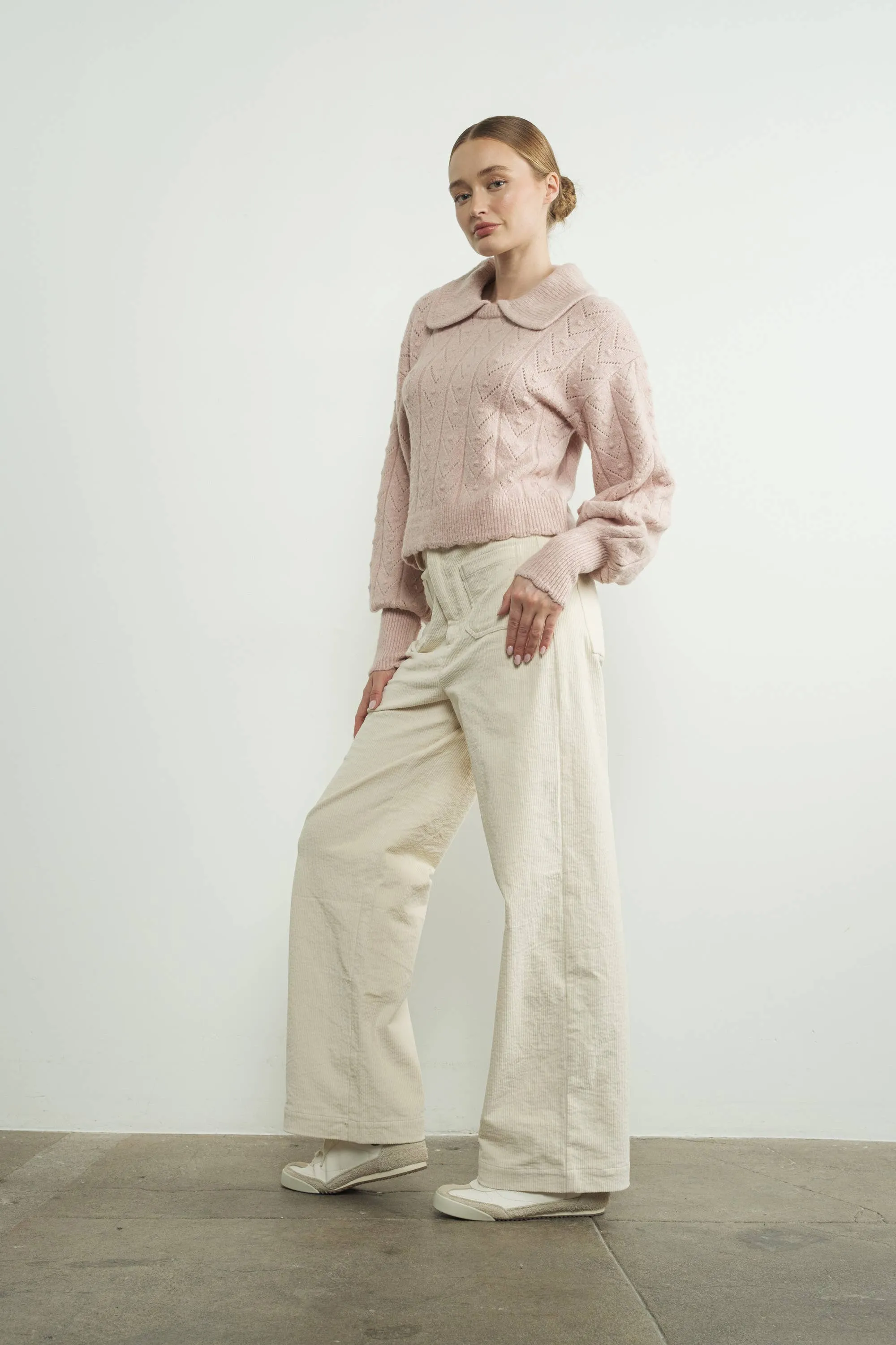 Aaron & Amber - Edge Pointelle Sweater with Collar