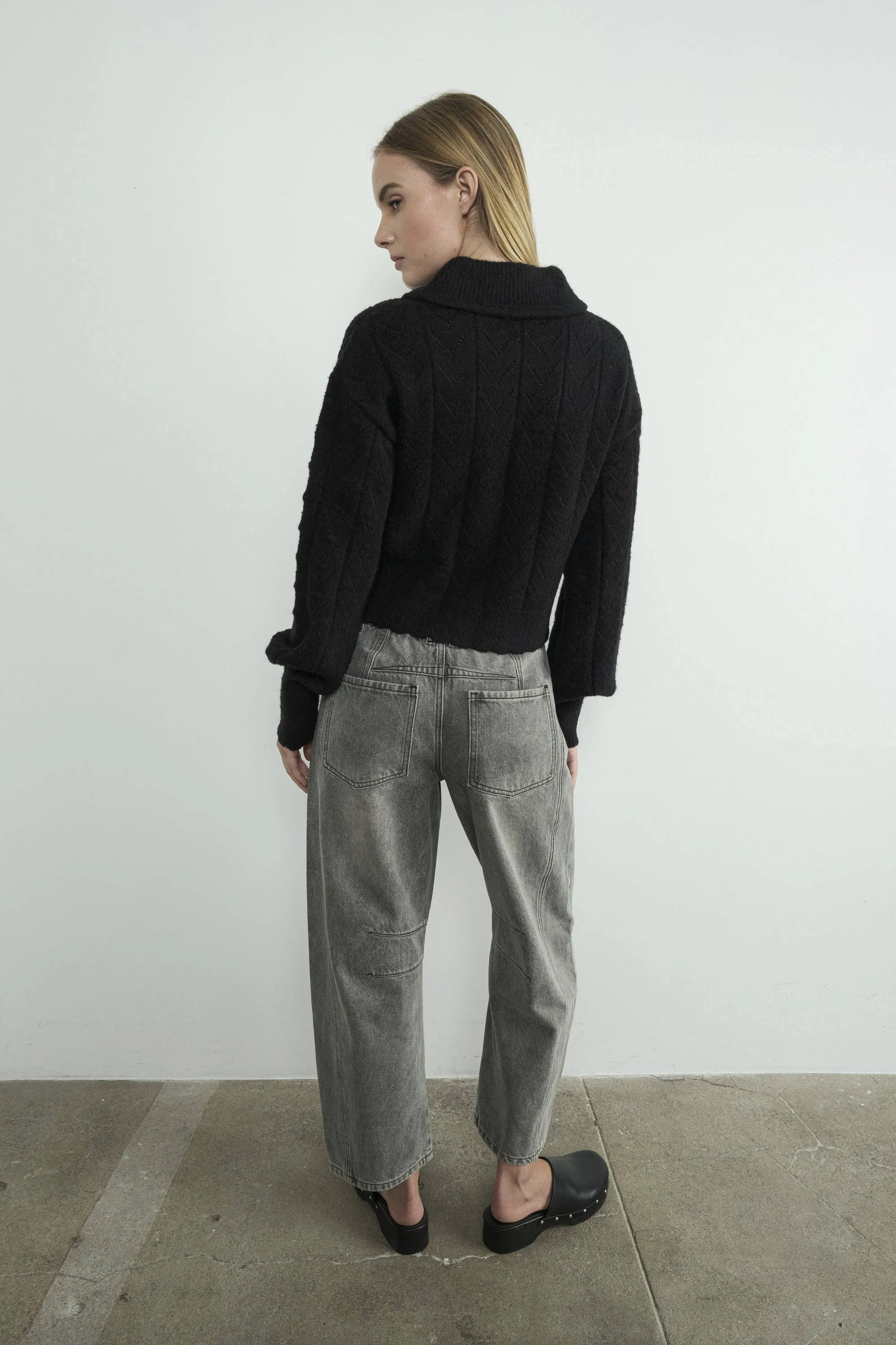 Aaron & Amber - Edge Pointelle Sweater with Collar