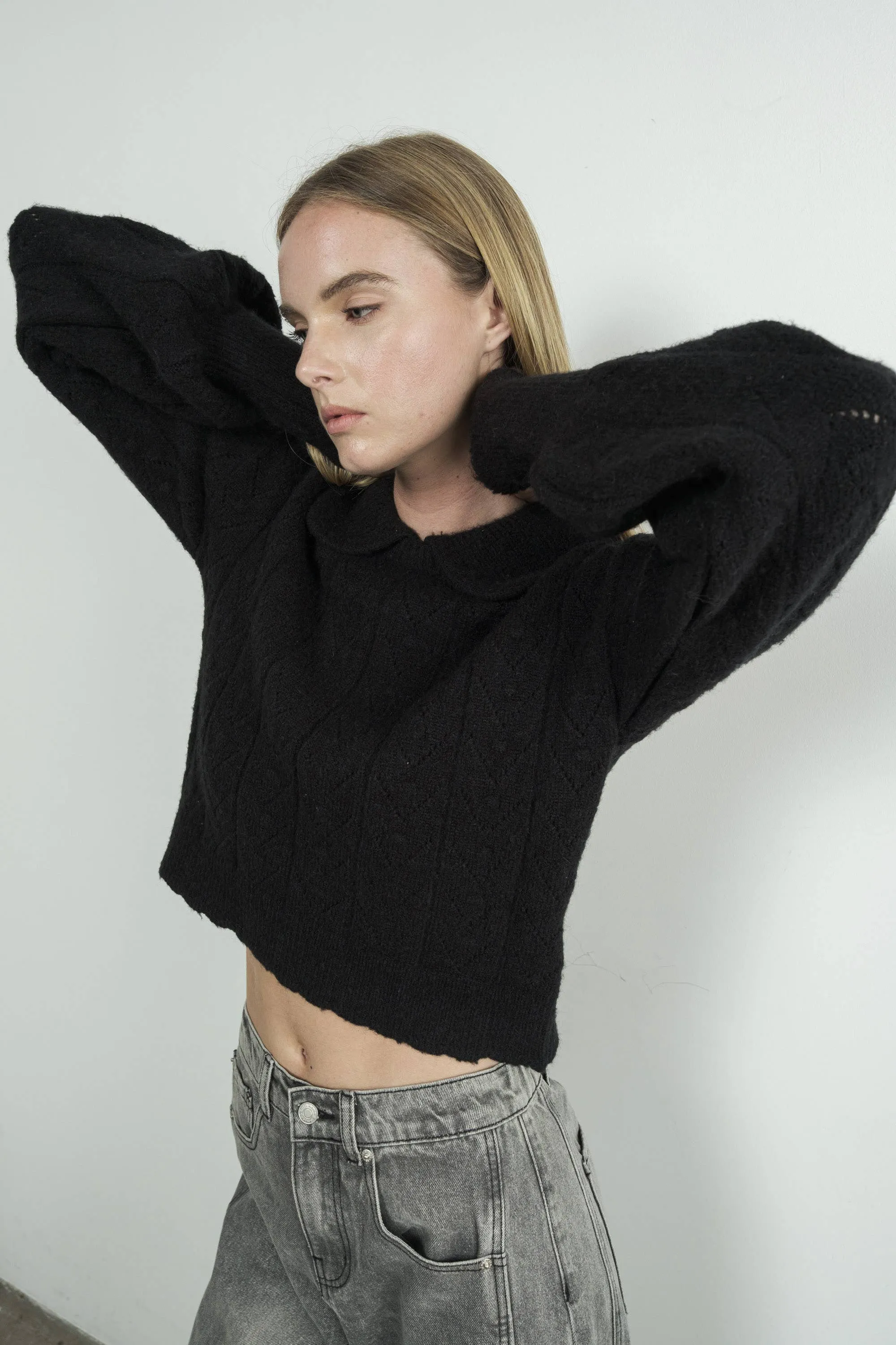 Aaron & Amber - Edge Pointelle Sweater with Collar