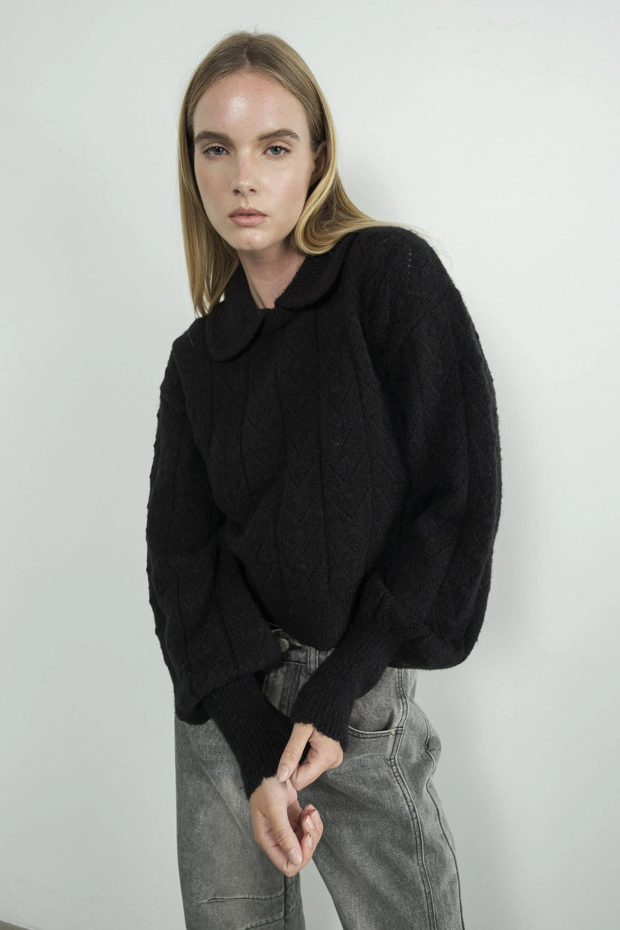 Aaron & Amber - Edge Pointelle Sweater with Collar