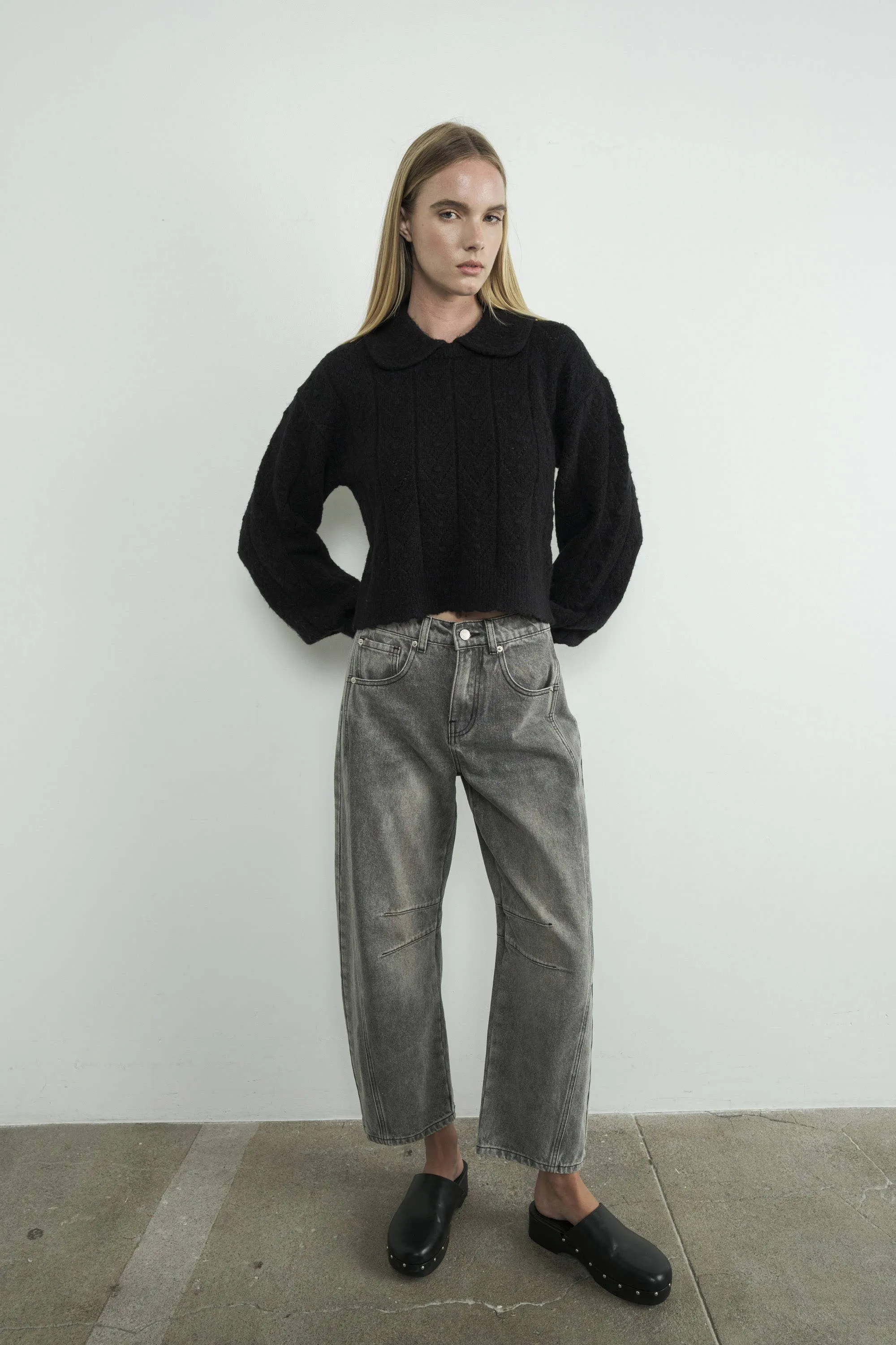 Aaron & Amber - Edge Pointelle Sweater with Collar