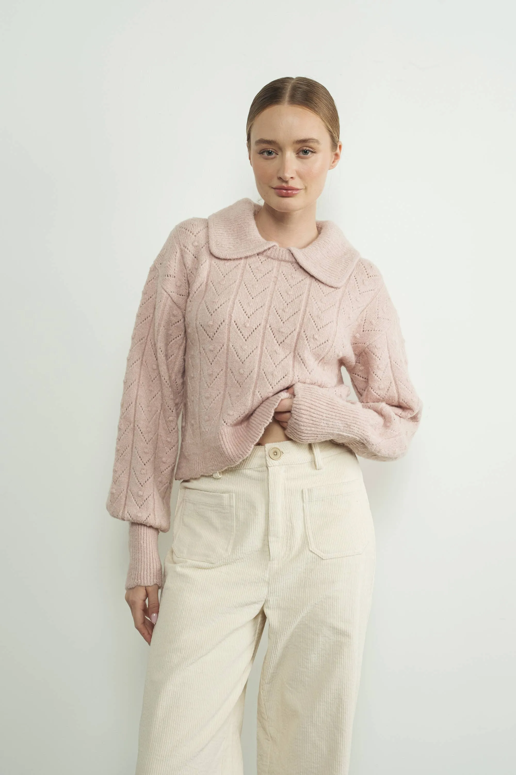 Aaron & Amber - Edge Pointelle Sweater with Collar