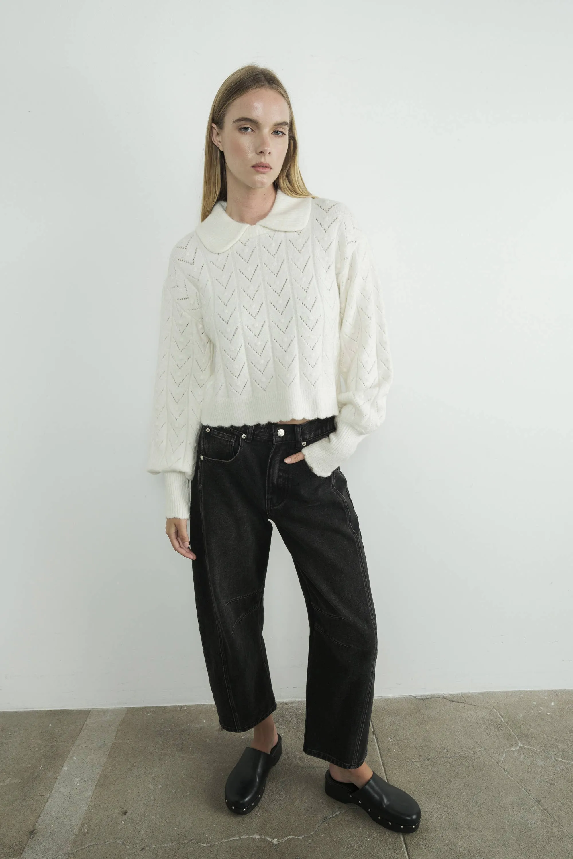 Aaron & Amber - Edge Pointelle Sweater with Collar