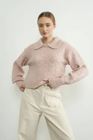 Aaron & Amber - Edge Pointelle Sweater with Collar