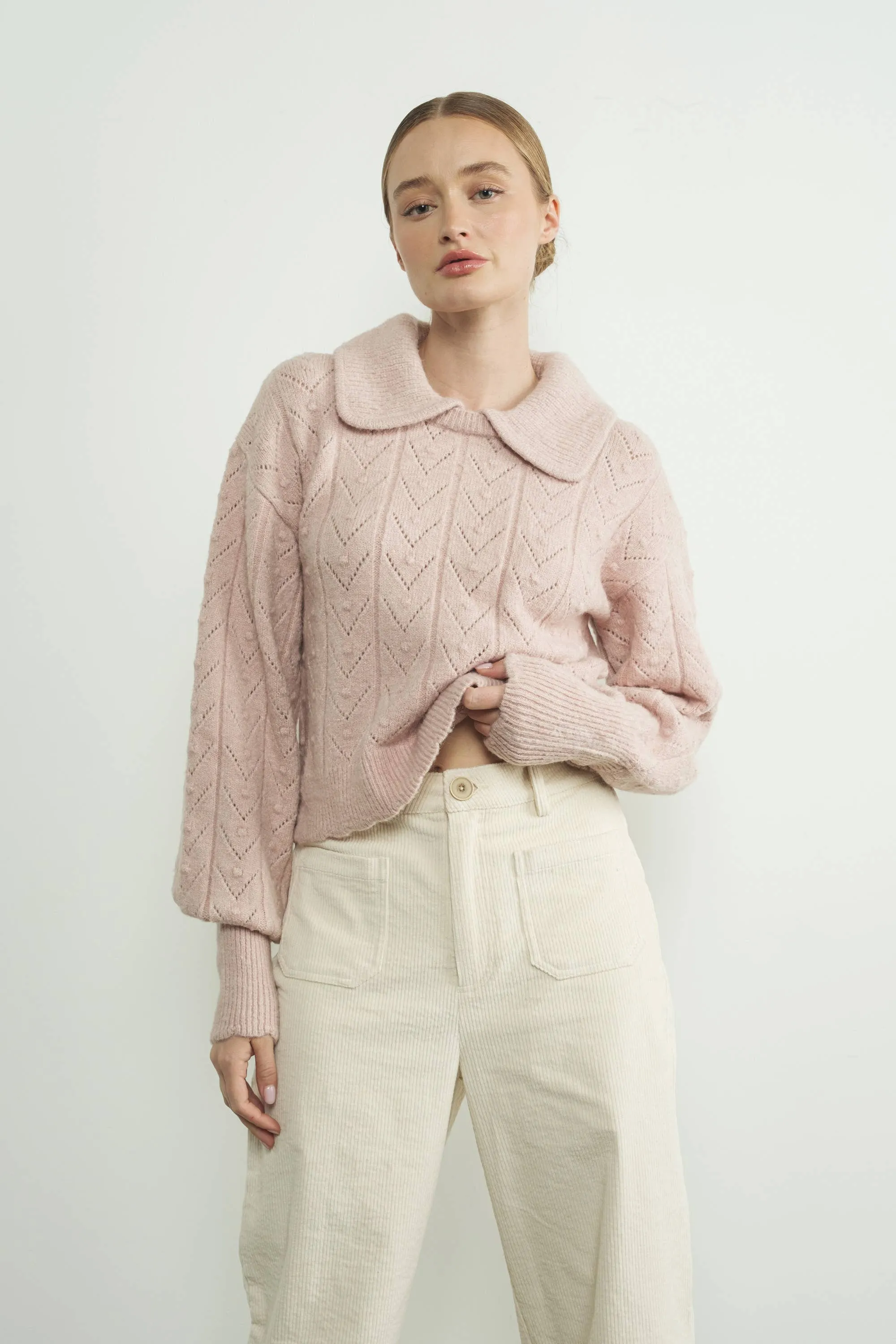 Aaron & Amber - Edge Pointelle Sweater with Collar