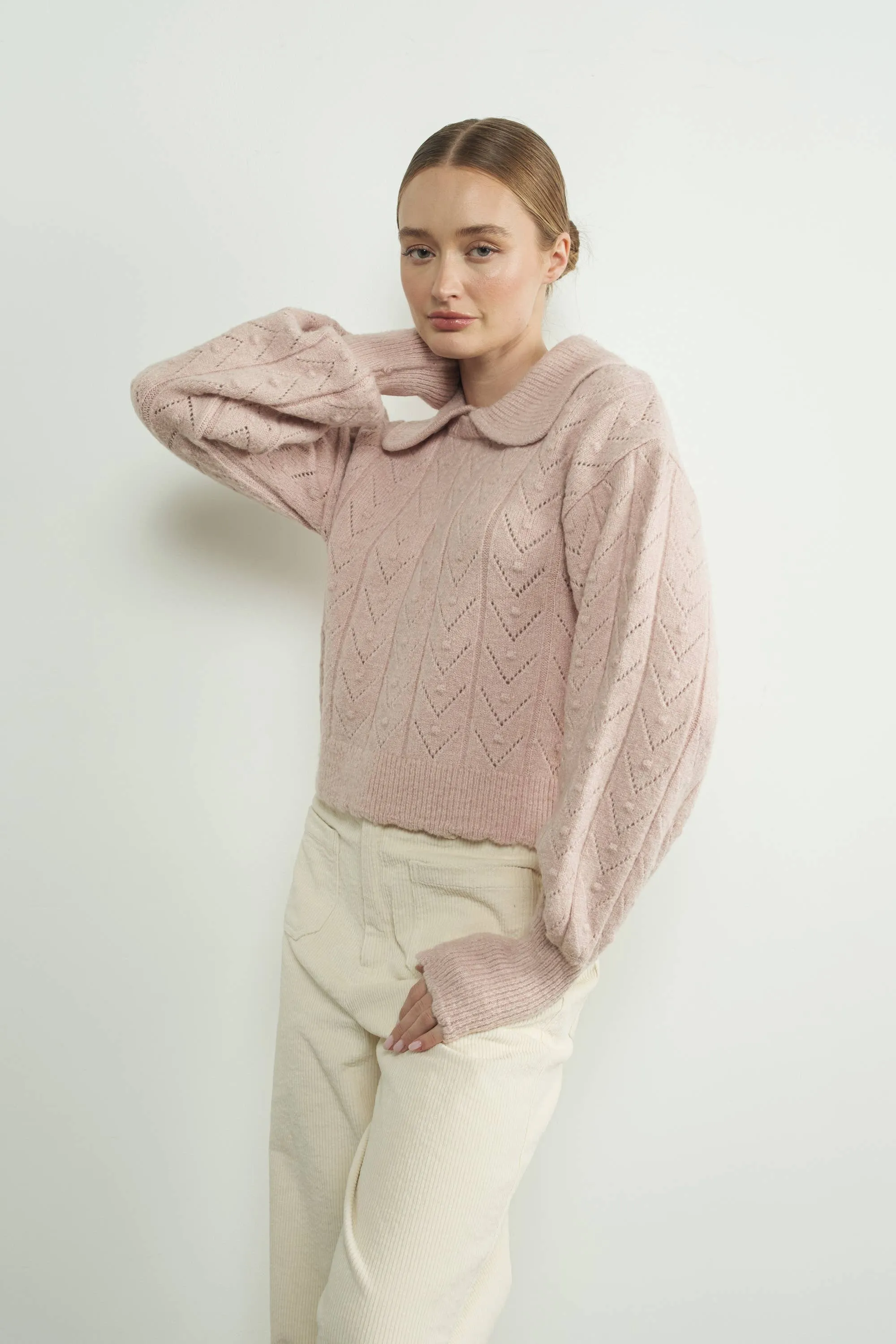 Aaron & Amber - Edge Pointelle Sweater with Collar