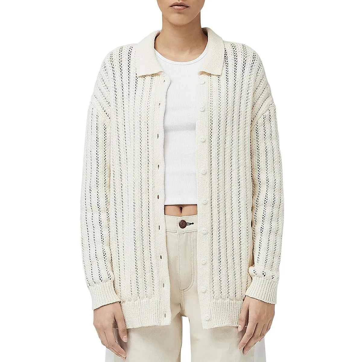 Adrienne Womens Cotton Knit Cardigan Sweater
