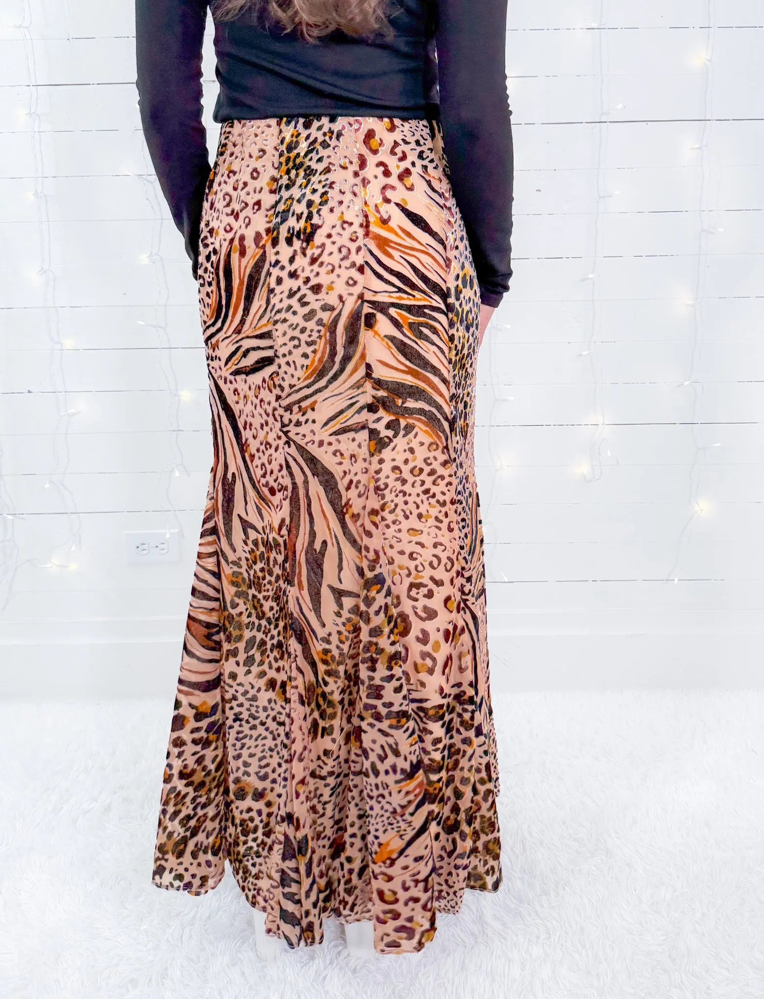 Animal Velvet Burnout Trumpet Skirt