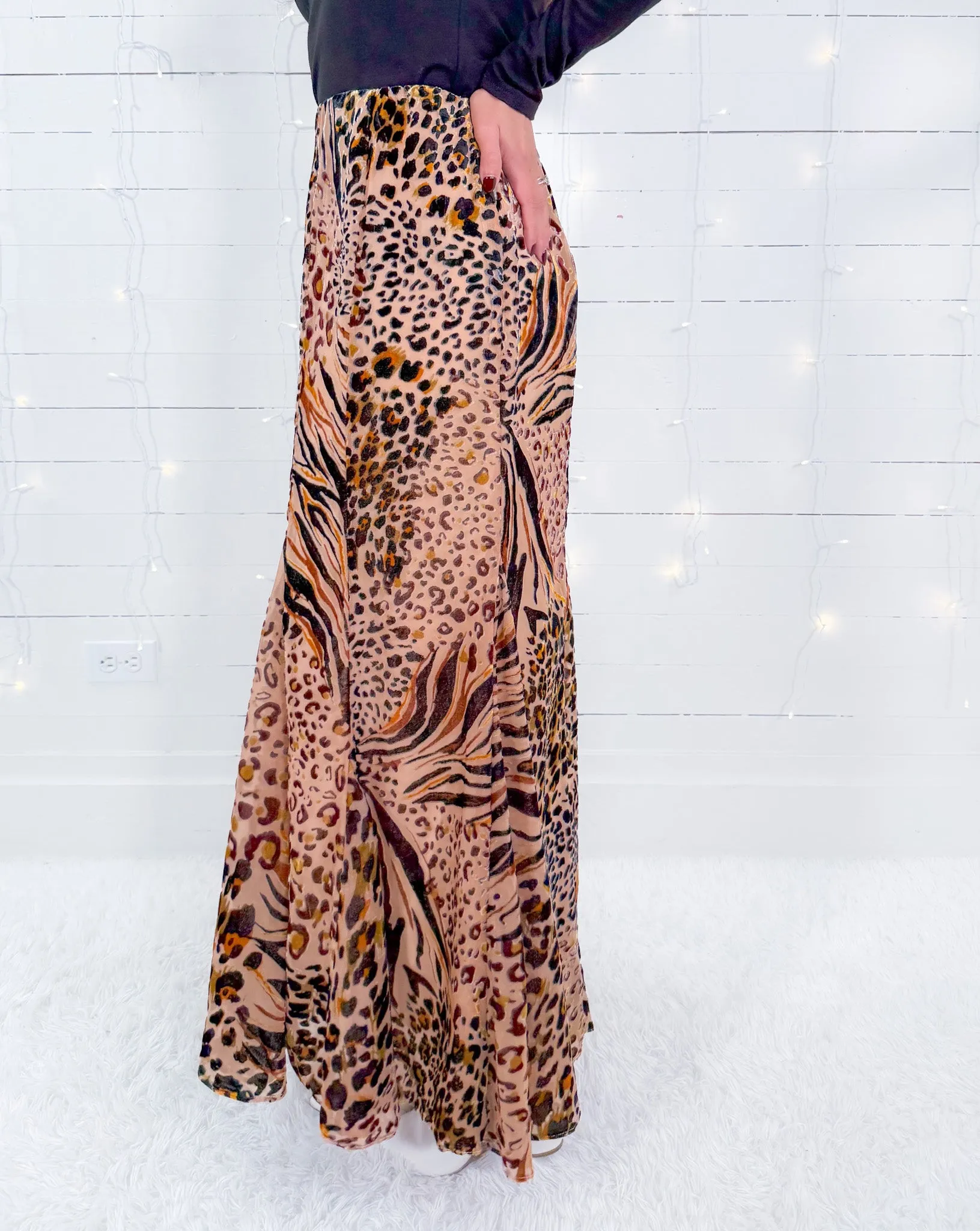 Animal Velvet Burnout Trumpet Skirt