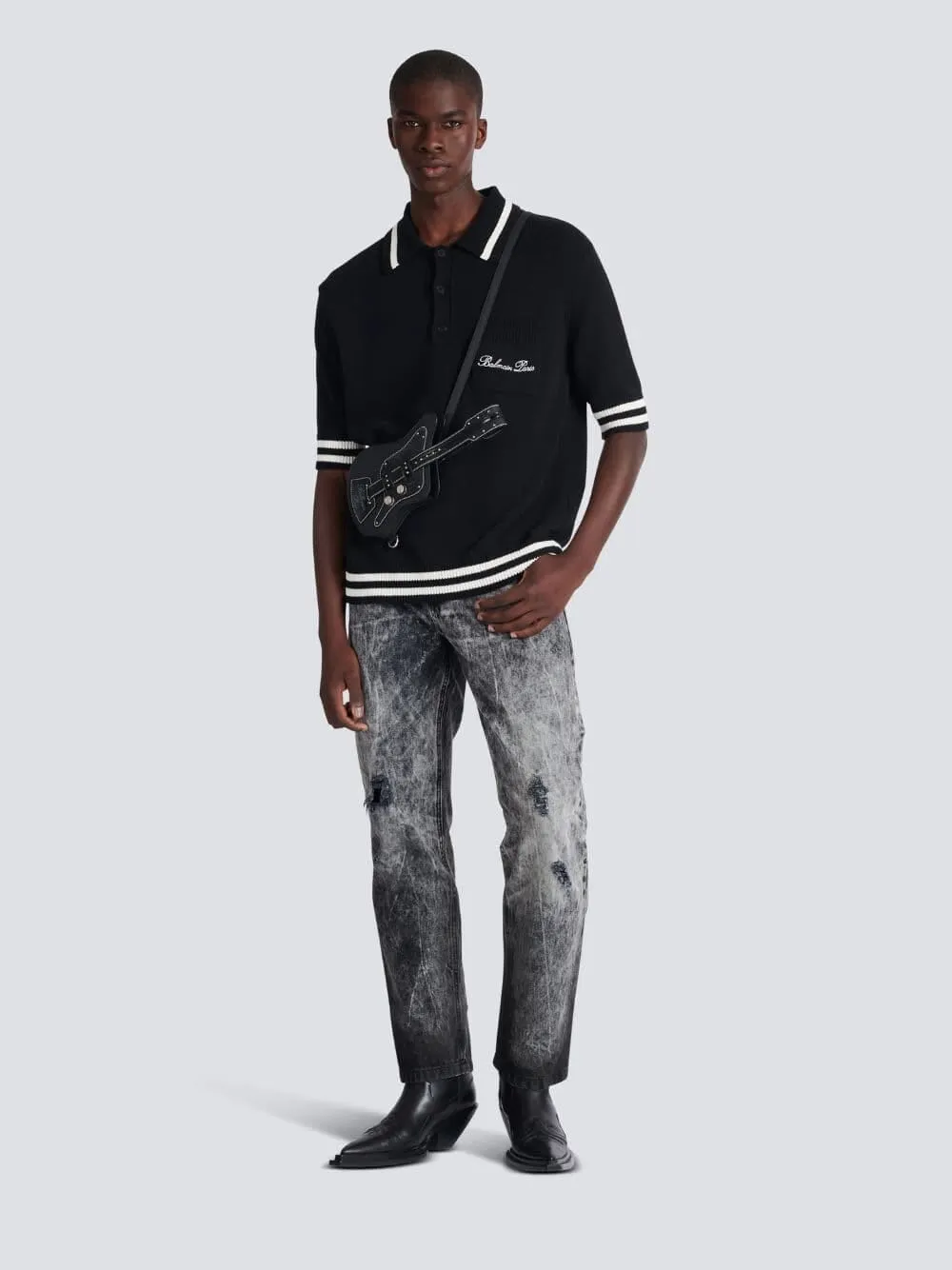 Balmain Black Signature Embroidered Logo Polo Shirt