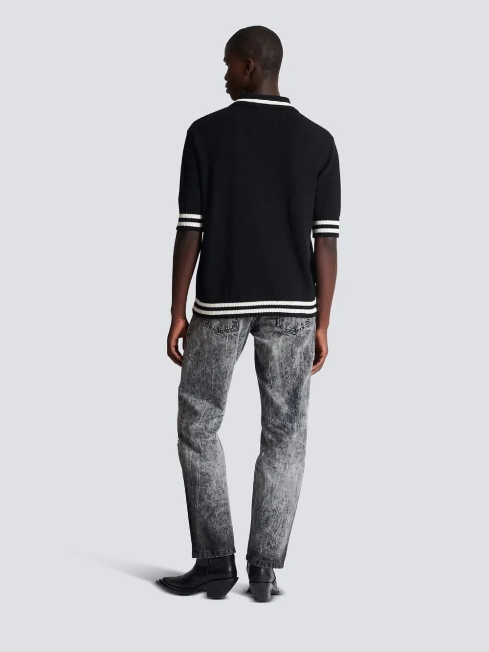 Balmain Black Signature Embroidered Logo Polo Shirt