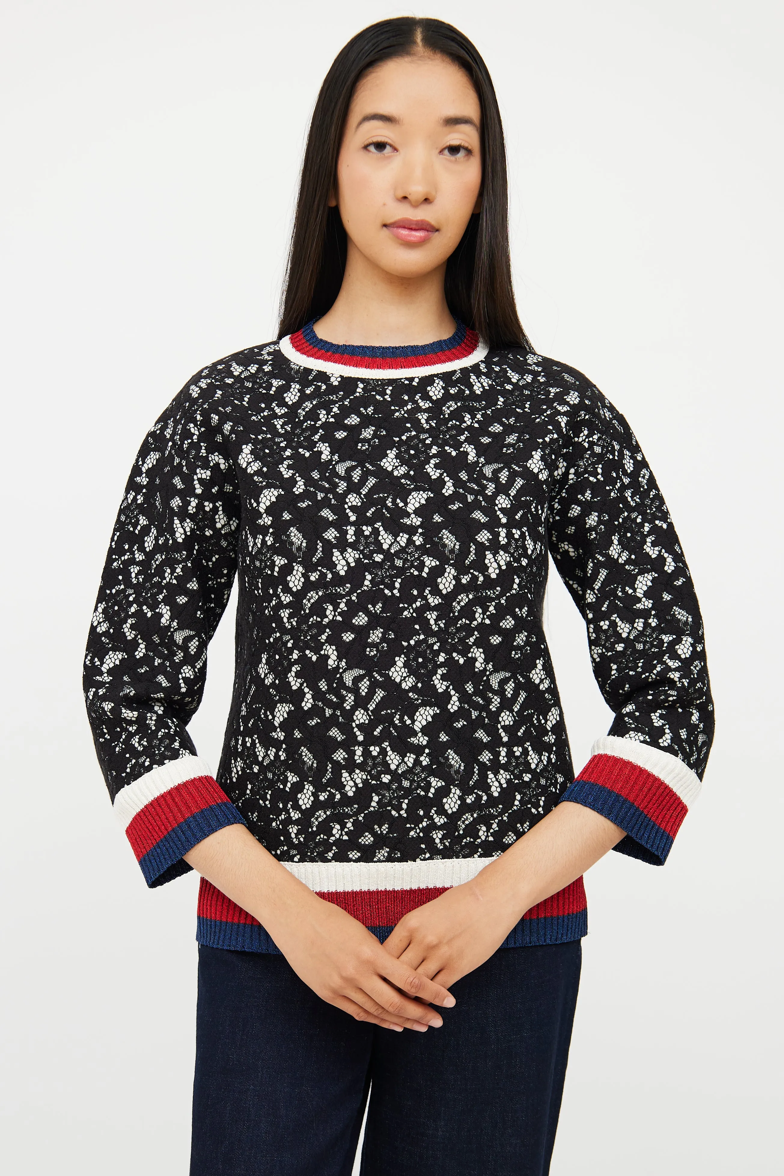Black Lace Knit Sweater