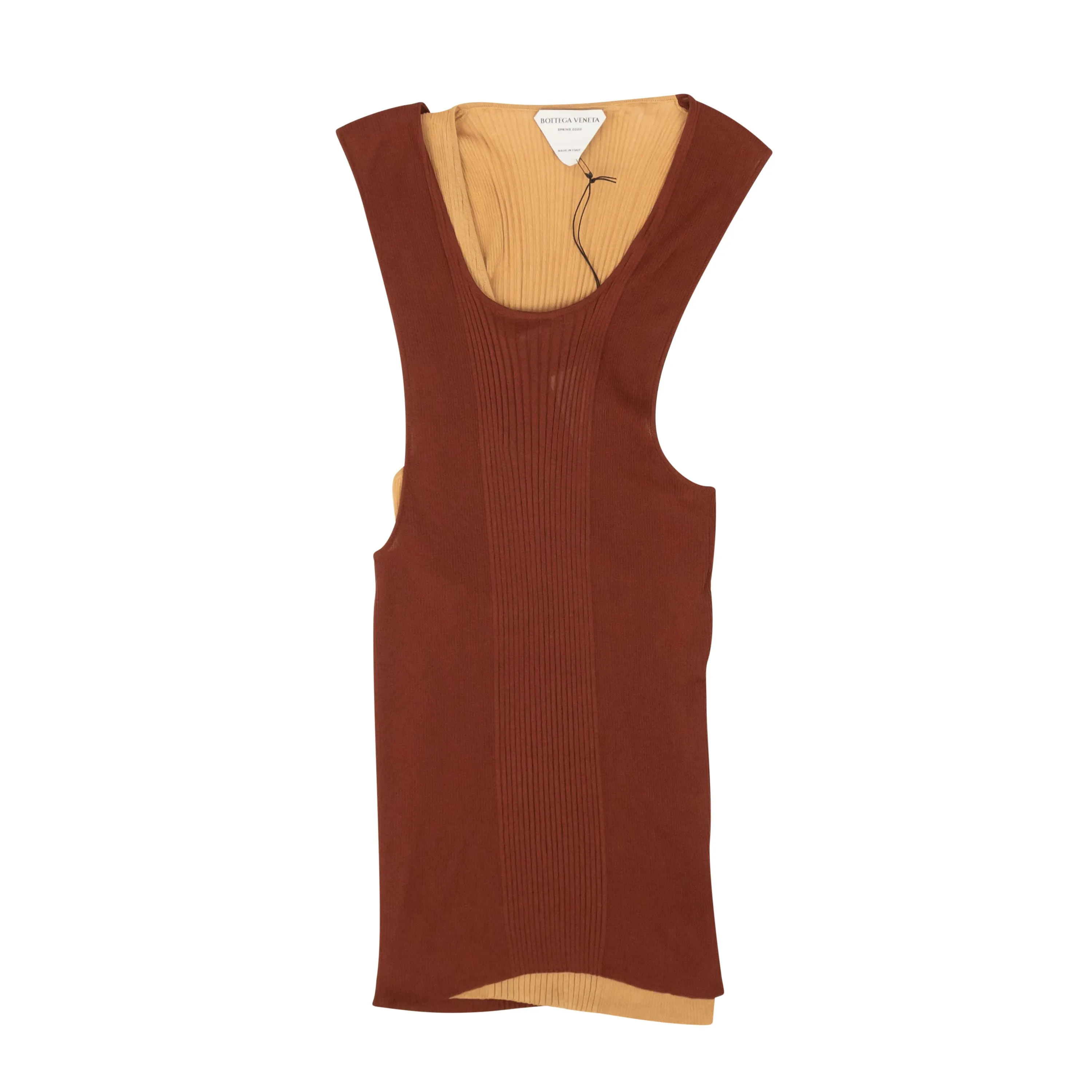 BOTTEGA VENETA Rust & Nude Double Layer Knit Rib Sweater