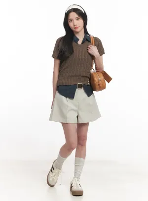Cable Knit Short Sleeve Sweater CA510