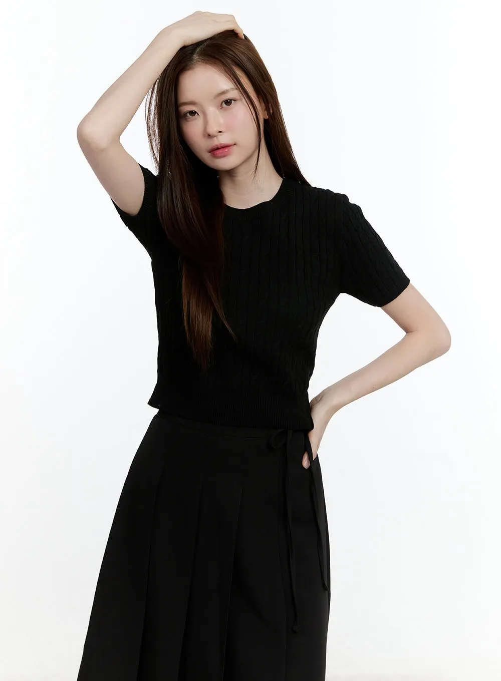 Cable Knit Short Sleeve Sweater CM521