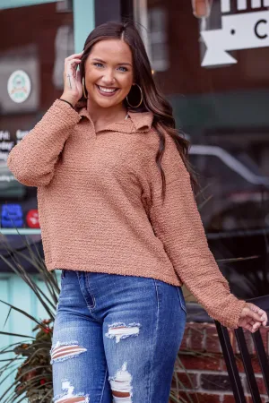 Camel Popcorn Knit Collar Sweater