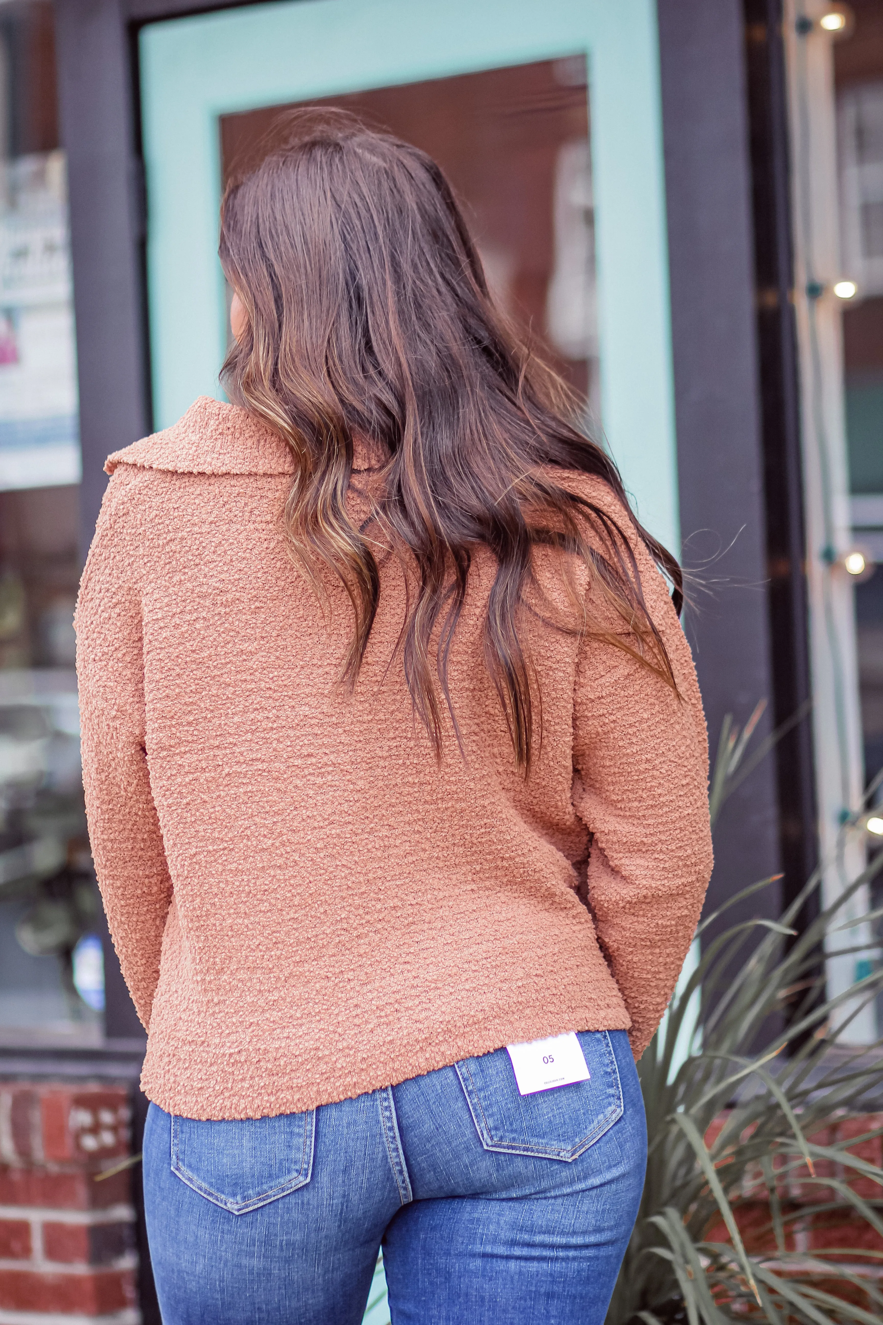 Camel Popcorn Knit Collar Sweater