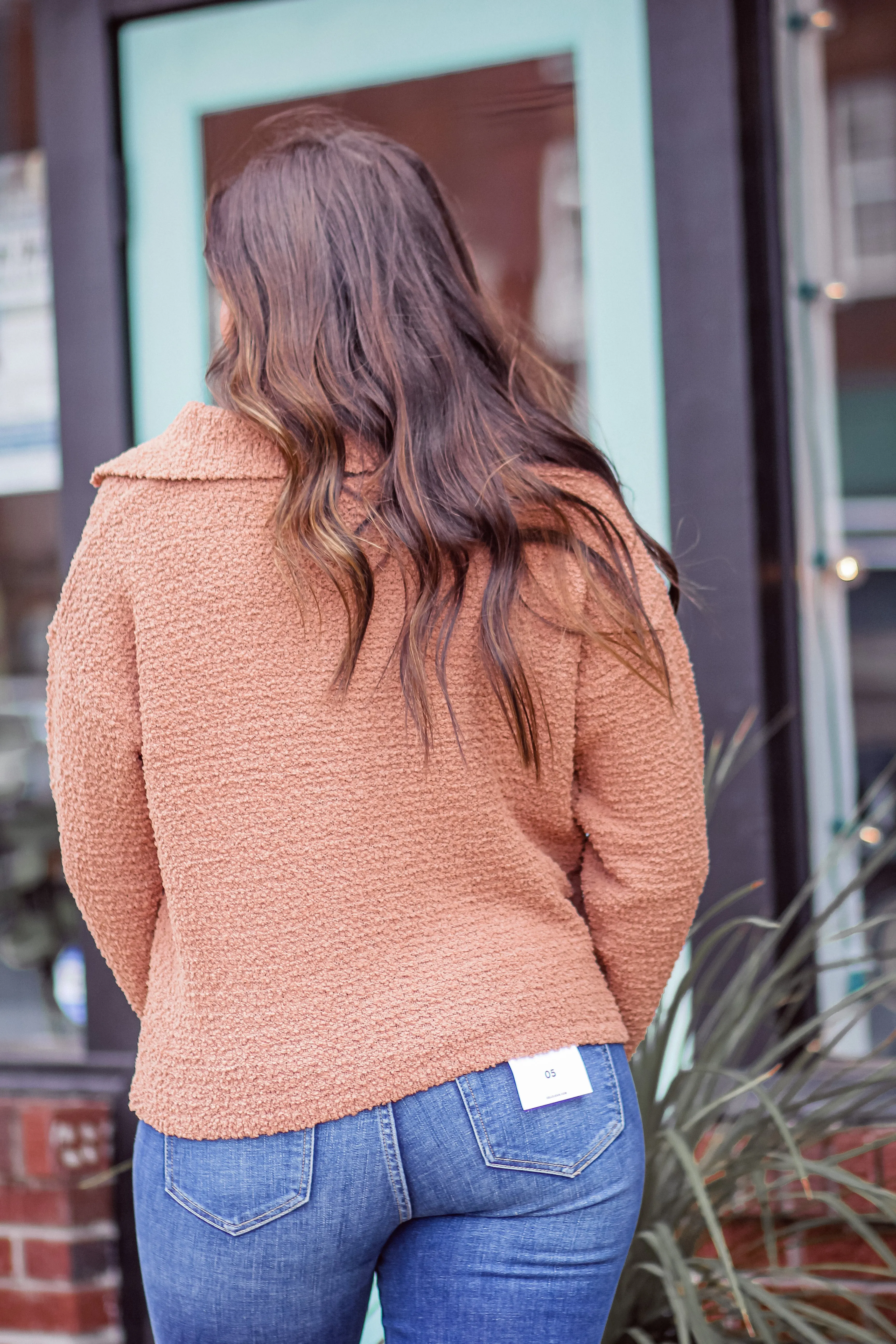 Camel Popcorn Knit Collar Sweater