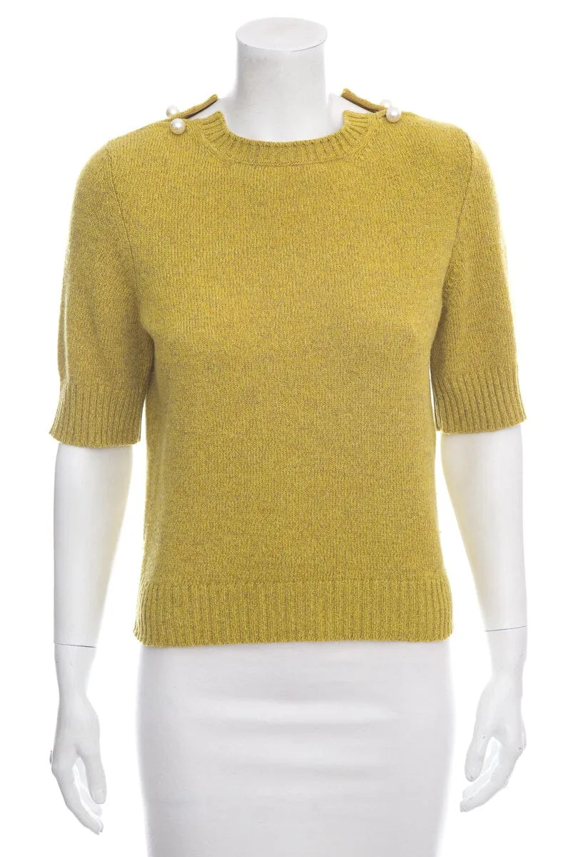 Chanel 2007 Chartreuse Short Sleeve Sweater SZ 36