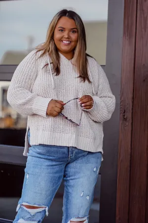 Curvy Cream Knit Hooded Sweater