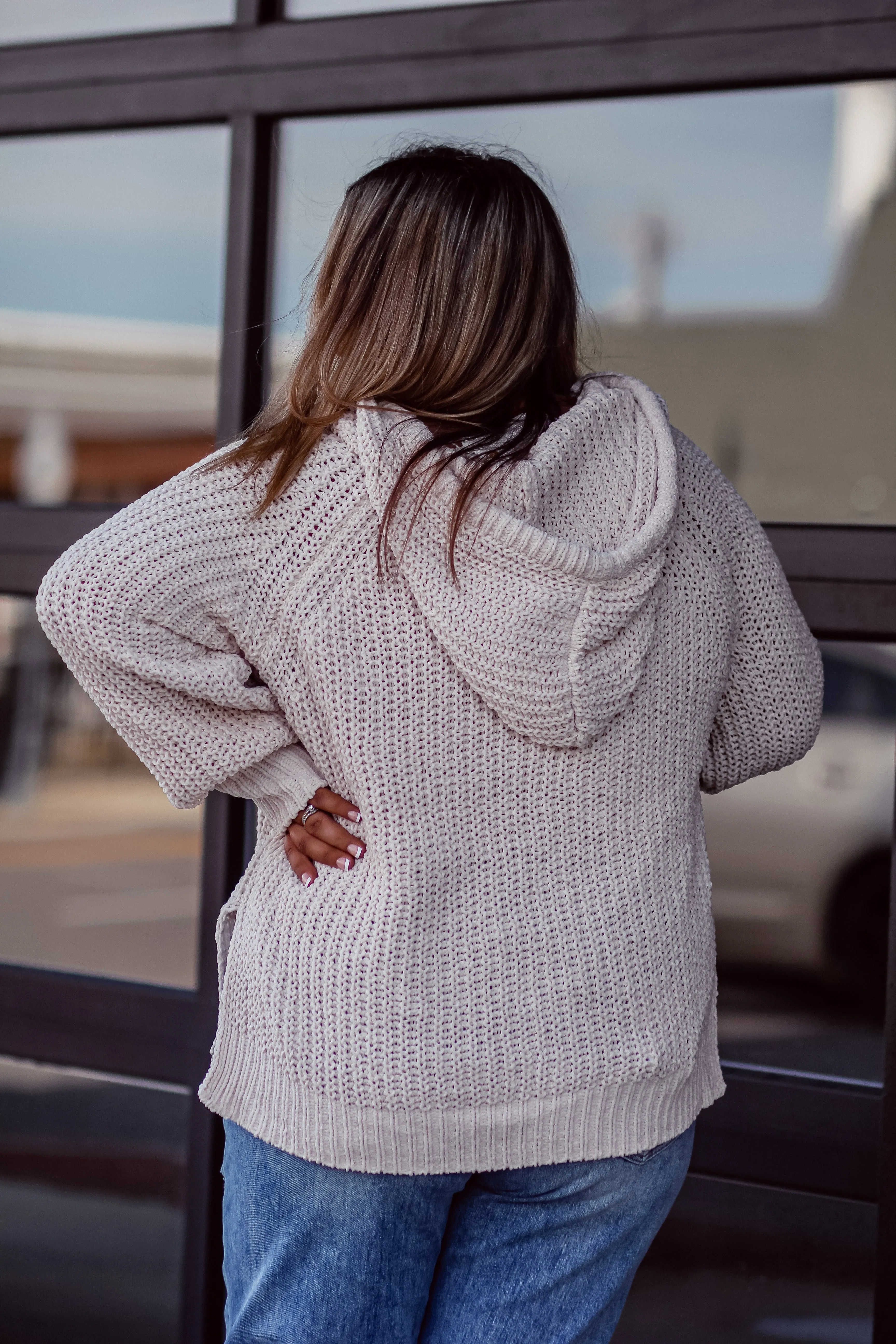 Curvy Cream Knit Hooded Sweater