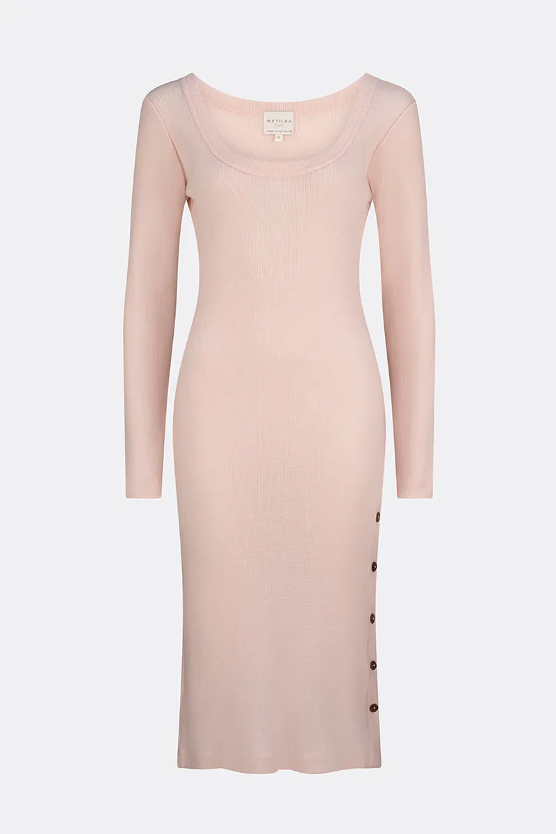 Eden Soft Merino Wool Long Sleeve Dress Pink