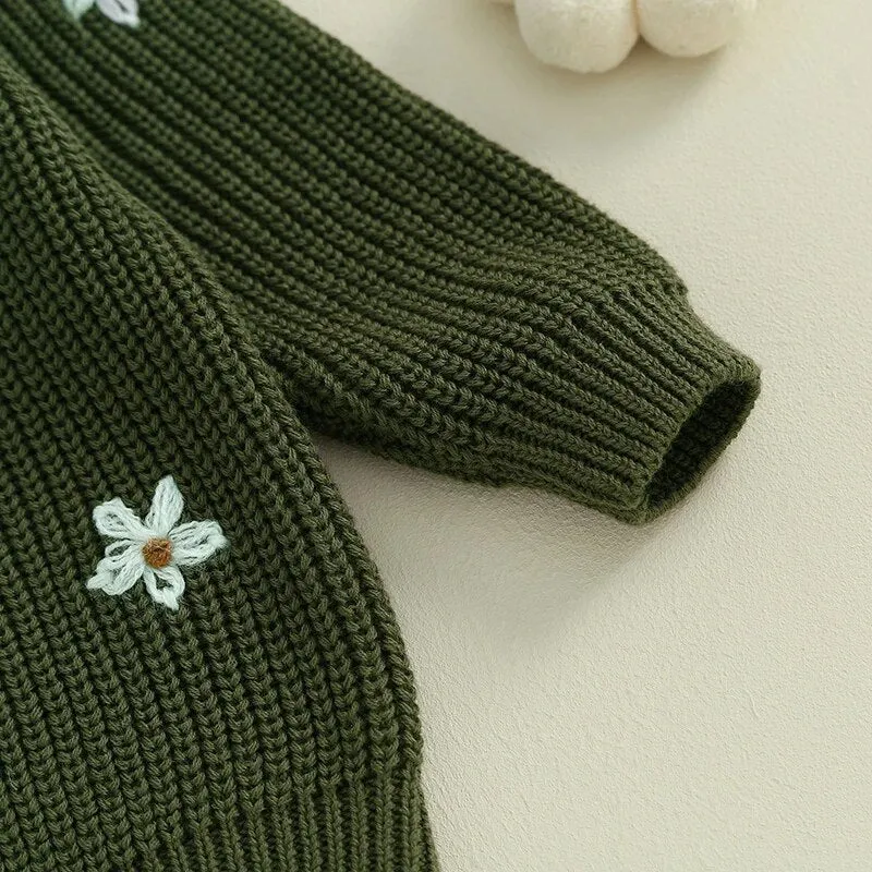 Floral Knit Sweater in Emerald Green