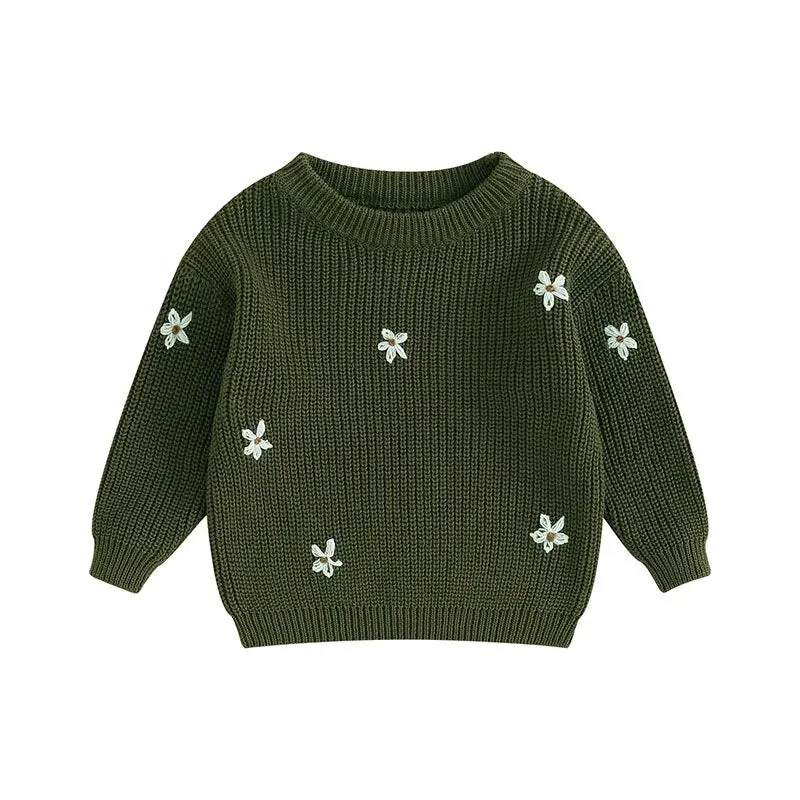 Floral Knit Sweater in Emerald Green