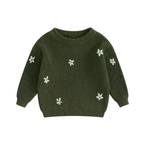 Floral Knit Sweater in Emerald Green