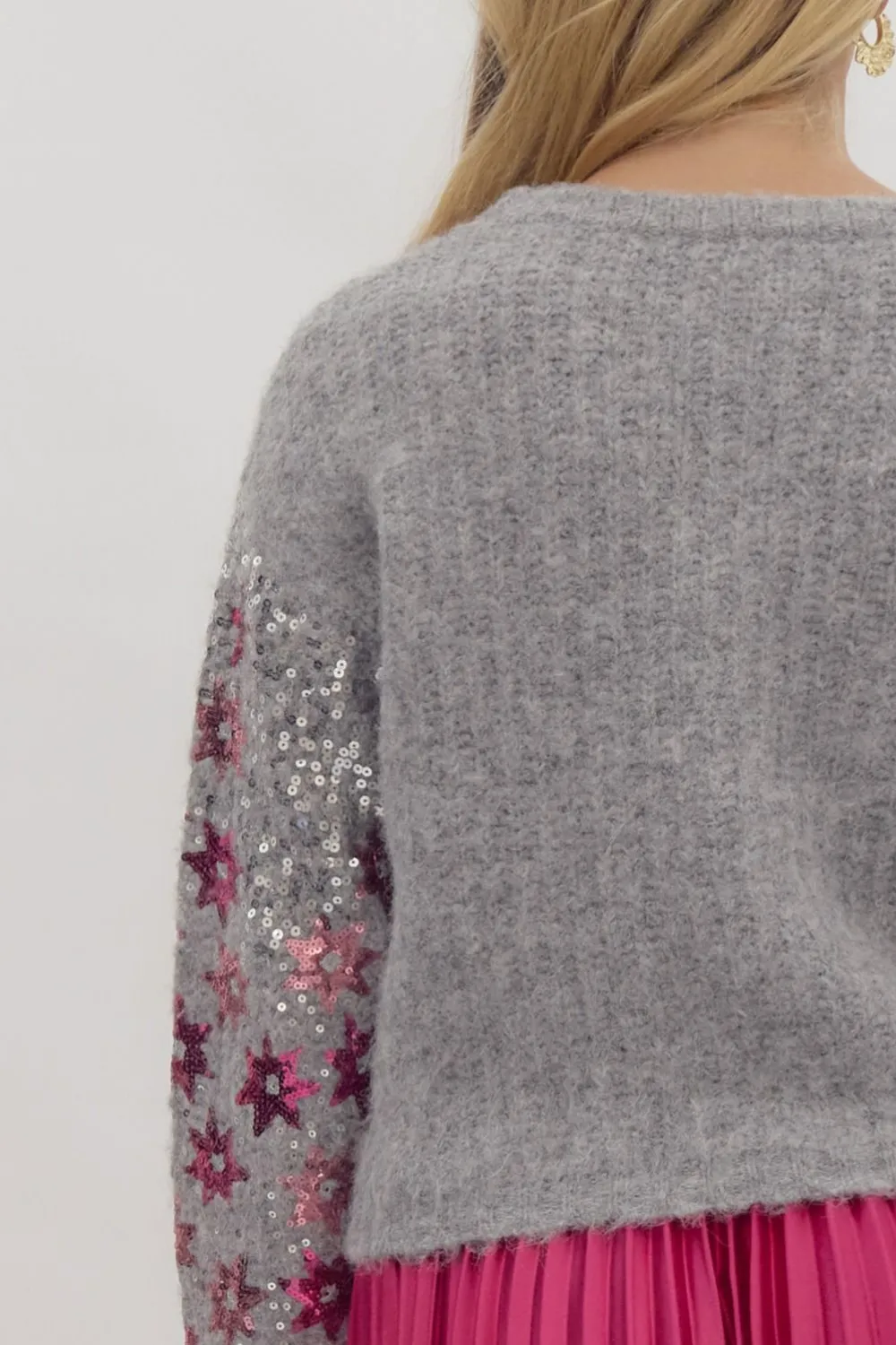 Gray & Pink Stardust Sweater