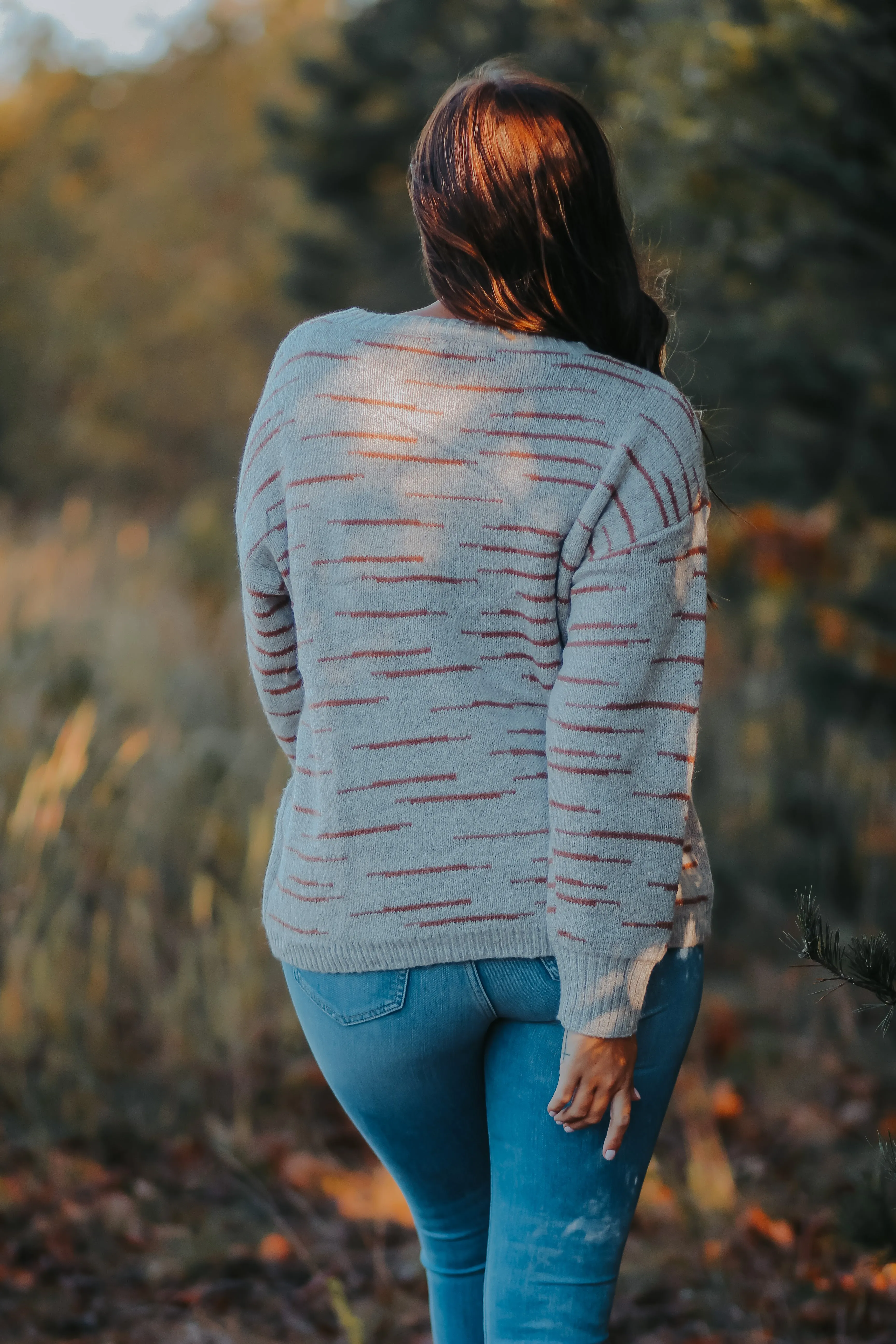 Grey & Brown Stripe Knit Sweater