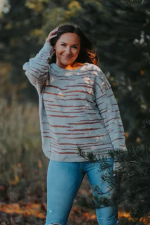 Grey & Brown Stripe Knit Sweater