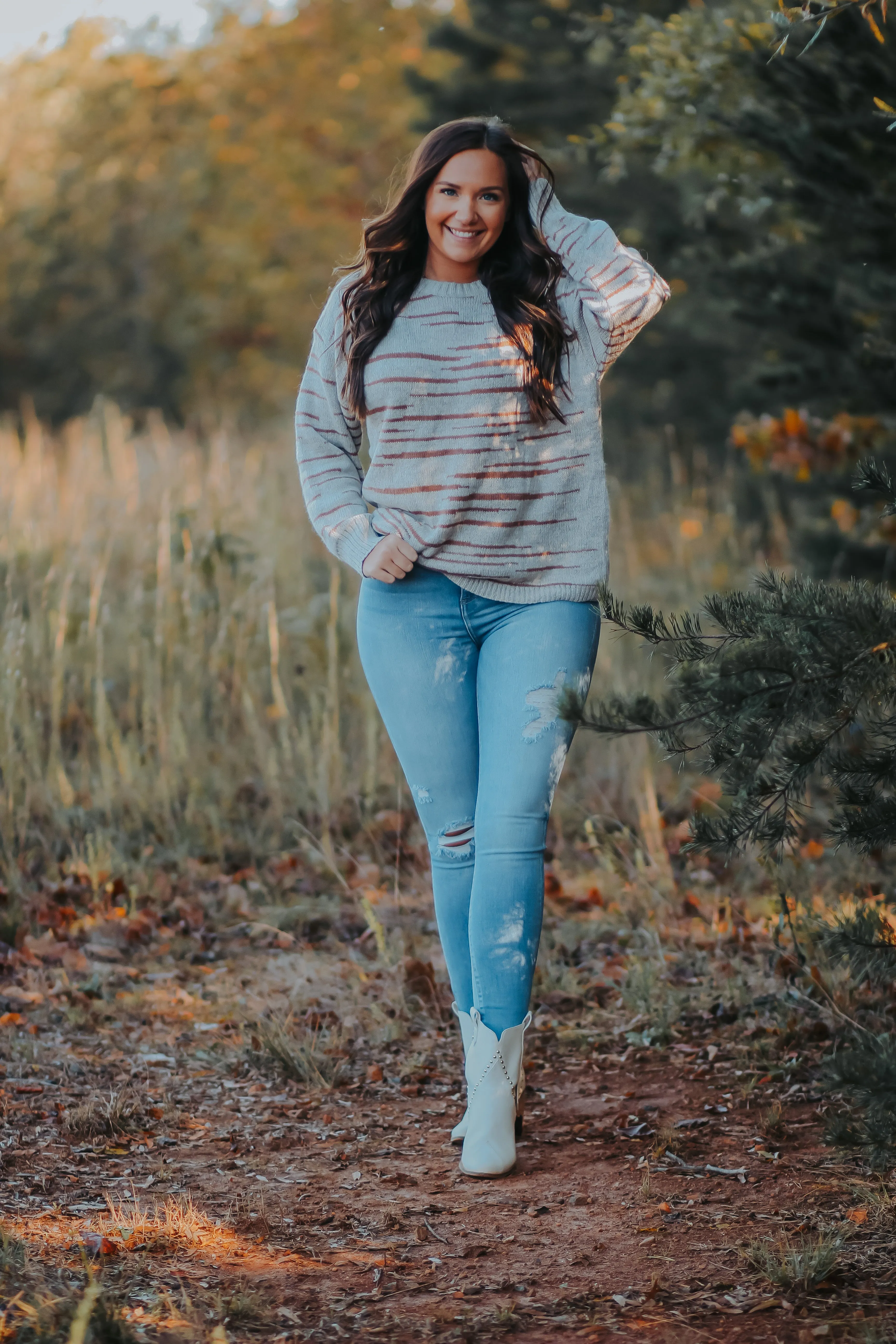 Grey & Brown Stripe Knit Sweater