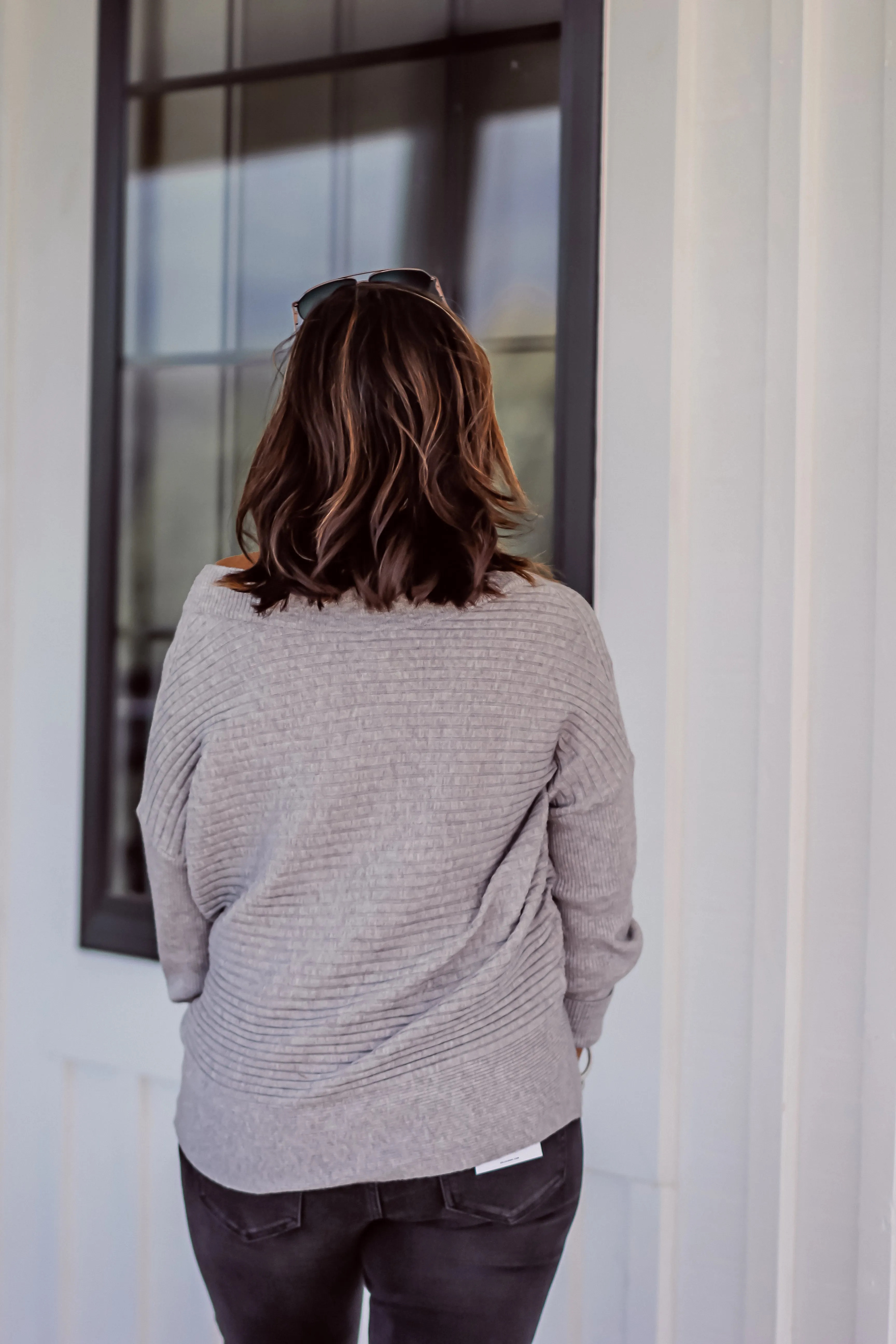Heather Grey V Neck Textured Sweater