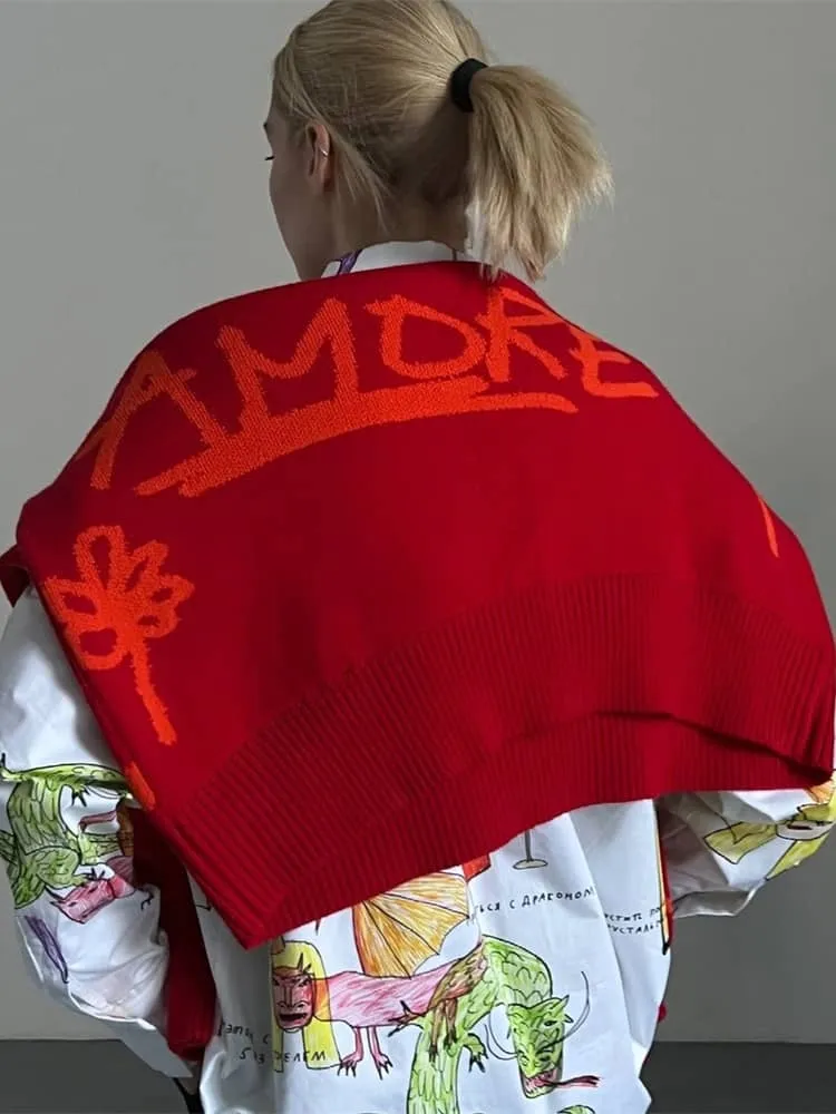 High neck letter print long sleeve sweater