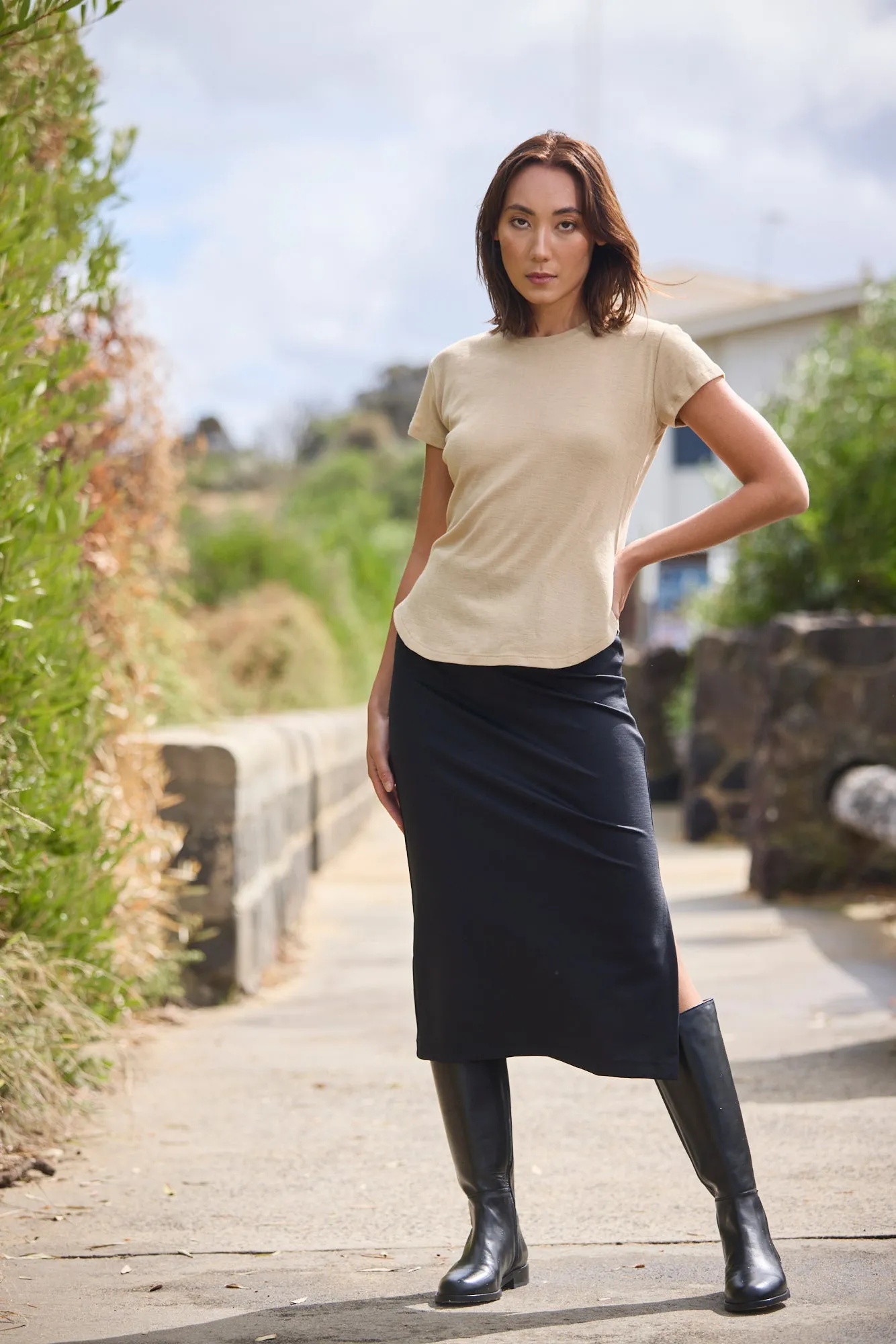 Hunter Wool Ponte Skirt Black Night