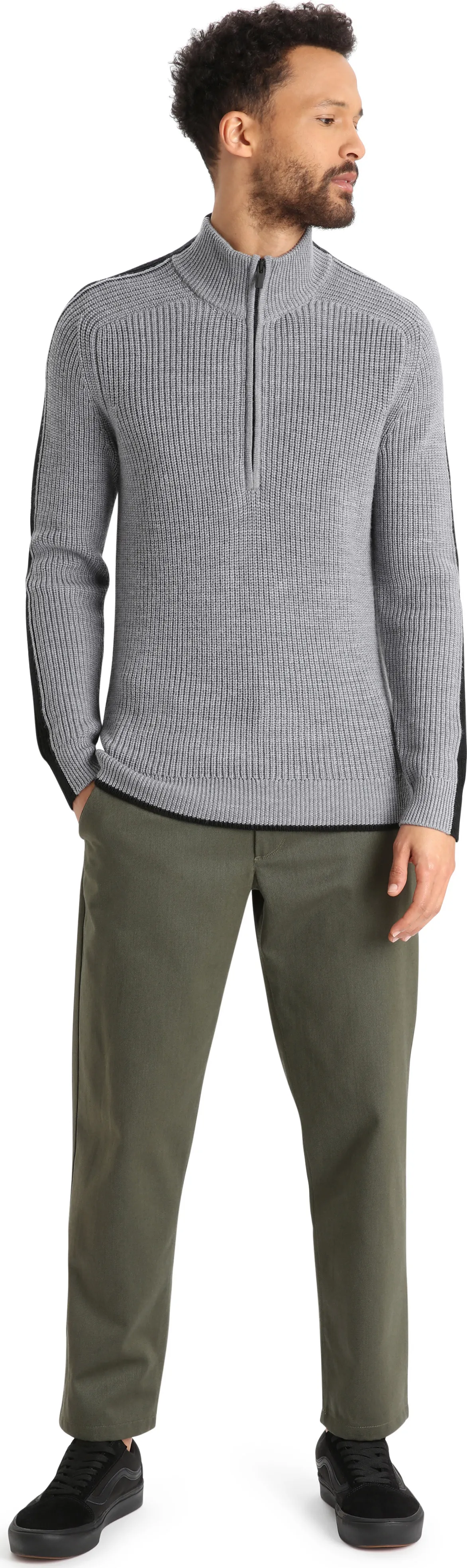 Icebreaker Men&#x27;s Lodge Long Sleeve Half Zip Sweater Gritstone Heather/Black | Buy Icebreaker Men&#x27;s Lodge Long Sleeve Half Zip Sweater Gritstone Heather/Black here | Outnorth
