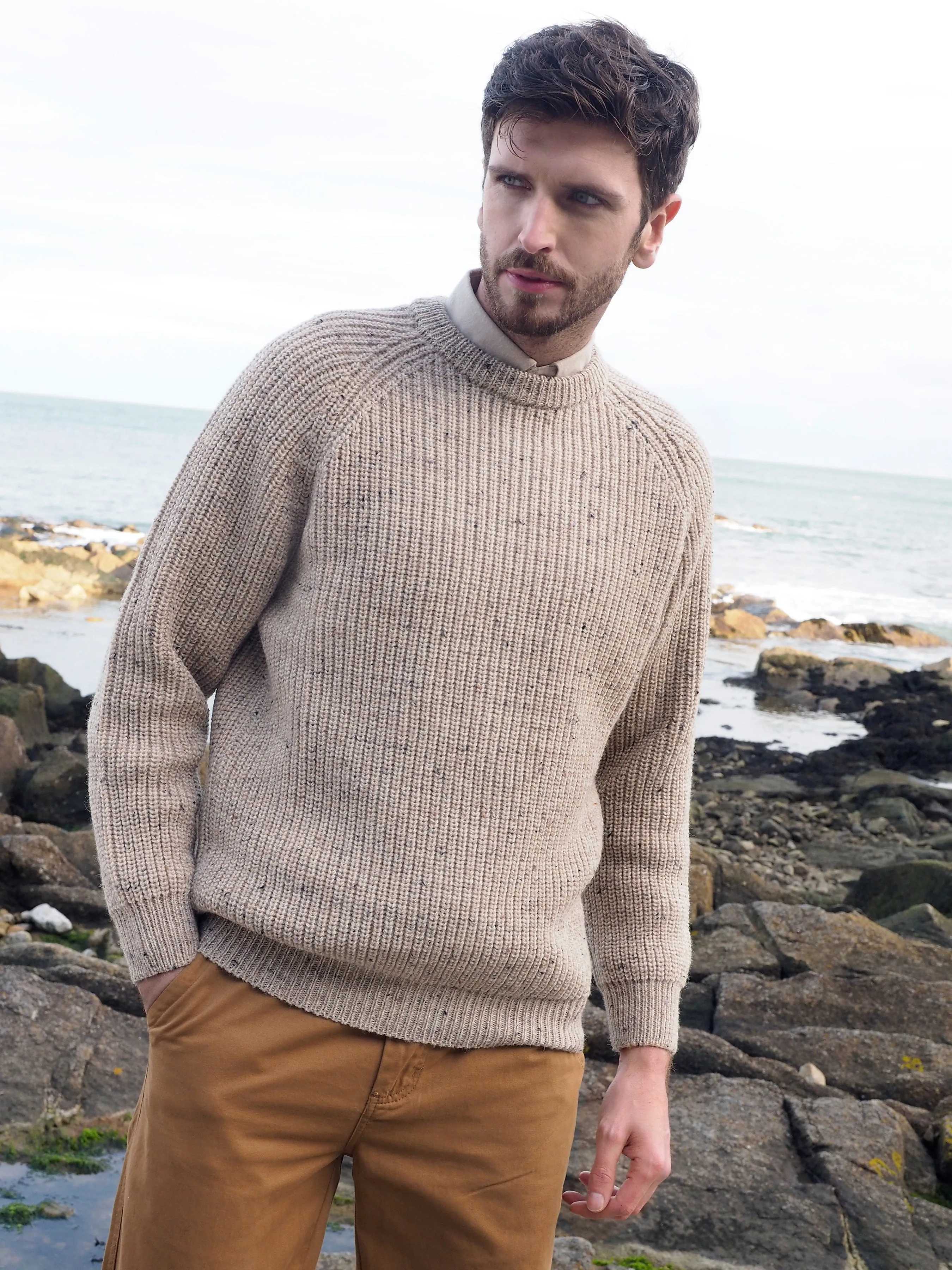 IRISH FISHERMANS RIB CREW NECK SWEATER