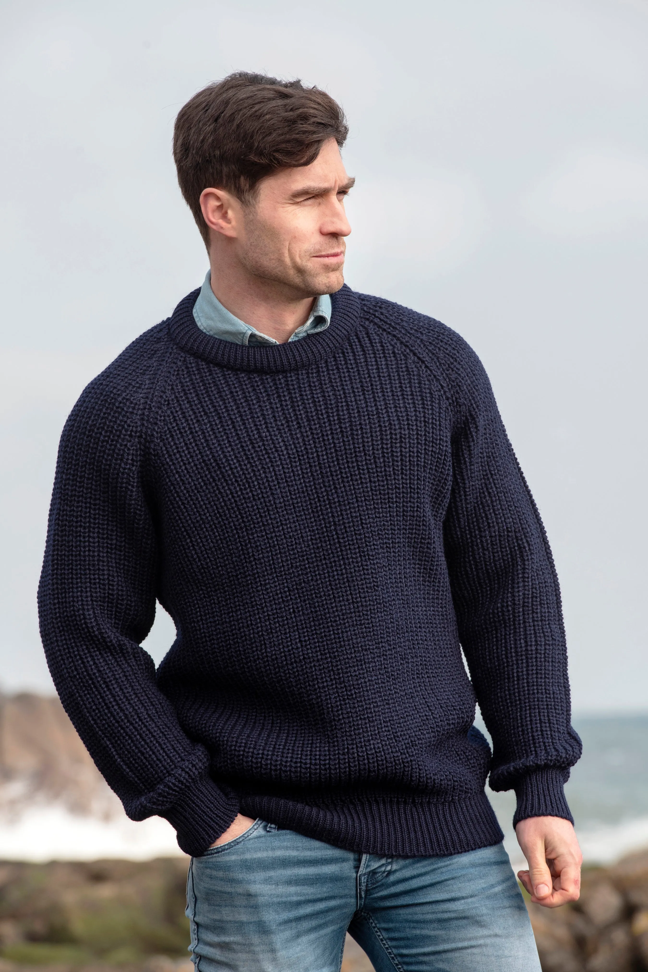 IRISH FISHERMANS RIB CREW NECK SWEATER
