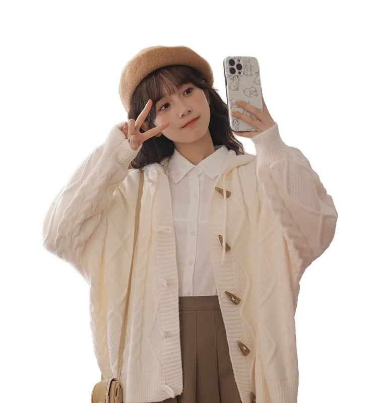Japanese Style Twist Knitted Hooded Sweater