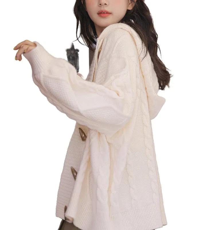 Japanese Style Twist Knitted Hooded Sweater