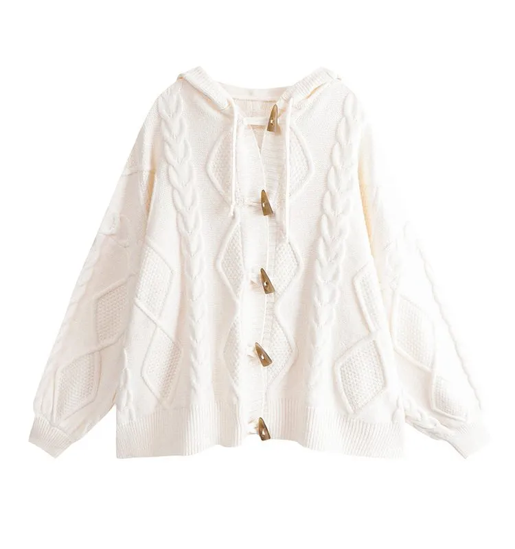 Japanese Style Twist Knitted Hooded Sweater
