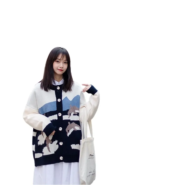 Kawaii Cute Dolphin Pattern Cardigan Sweater