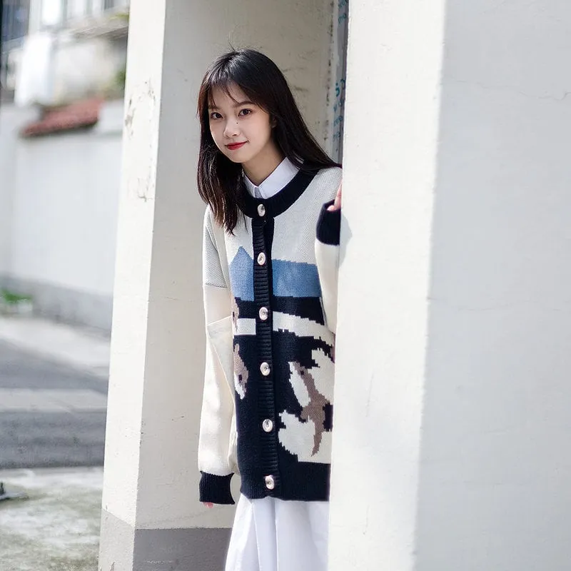 Kawaii Cute Dolphin Pattern Cardigan Sweater